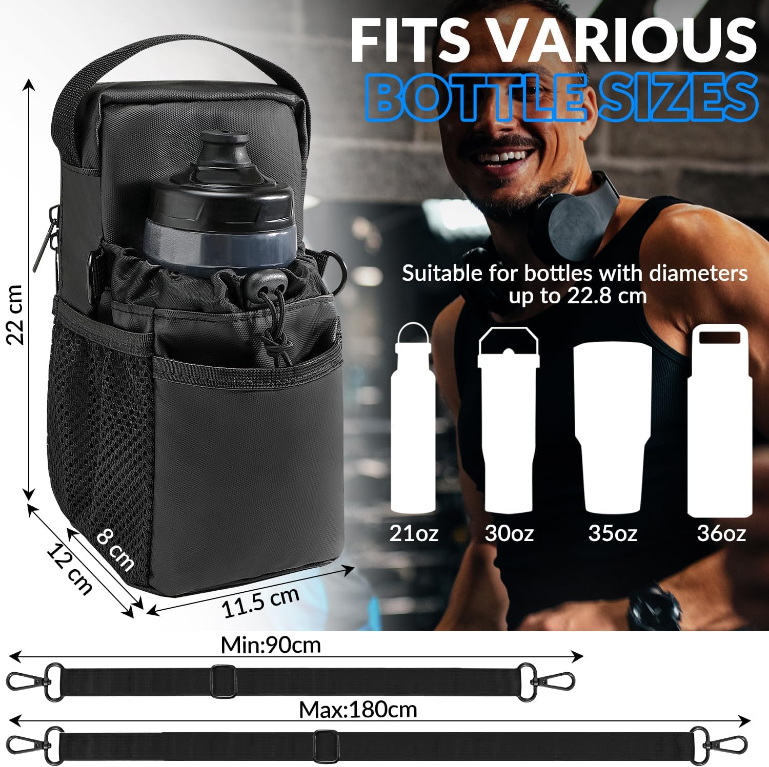 WOTOW Magnetic Gym Bag, Waterproof Zippered Gym Magnetic Bag with Multiple Pockets and Adjustable Shoulder Strap Gym Accessories Organizer for Men and Women Gym Hiking Sports Travel (Black) image number 1