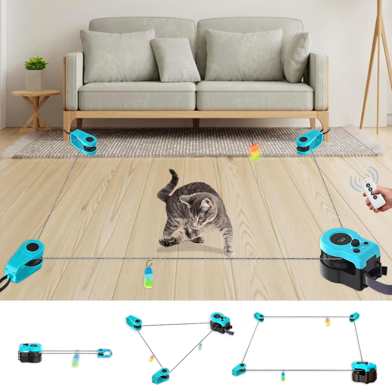 Homegroove Interactive Cat Toys for Indoor Cats, Auto/Remote Control DIY Cat Mouse Hunting Treadmill, Adjustable Speed Cat Chase Toy for Fitness, Playtime & Energy Release (Blue) image number 6