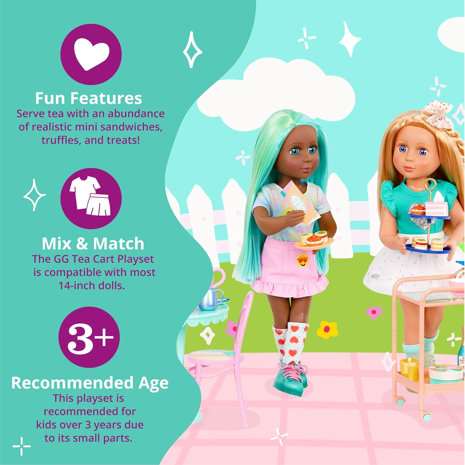 Glitter Girls &ndash; 14-Inch Doll Accessories &ndash; Rolling Tea Cart Playset &ndash; Table & Chairs Furniture, Teapot, Party Play Food &ndash; 3+ Years image number 4