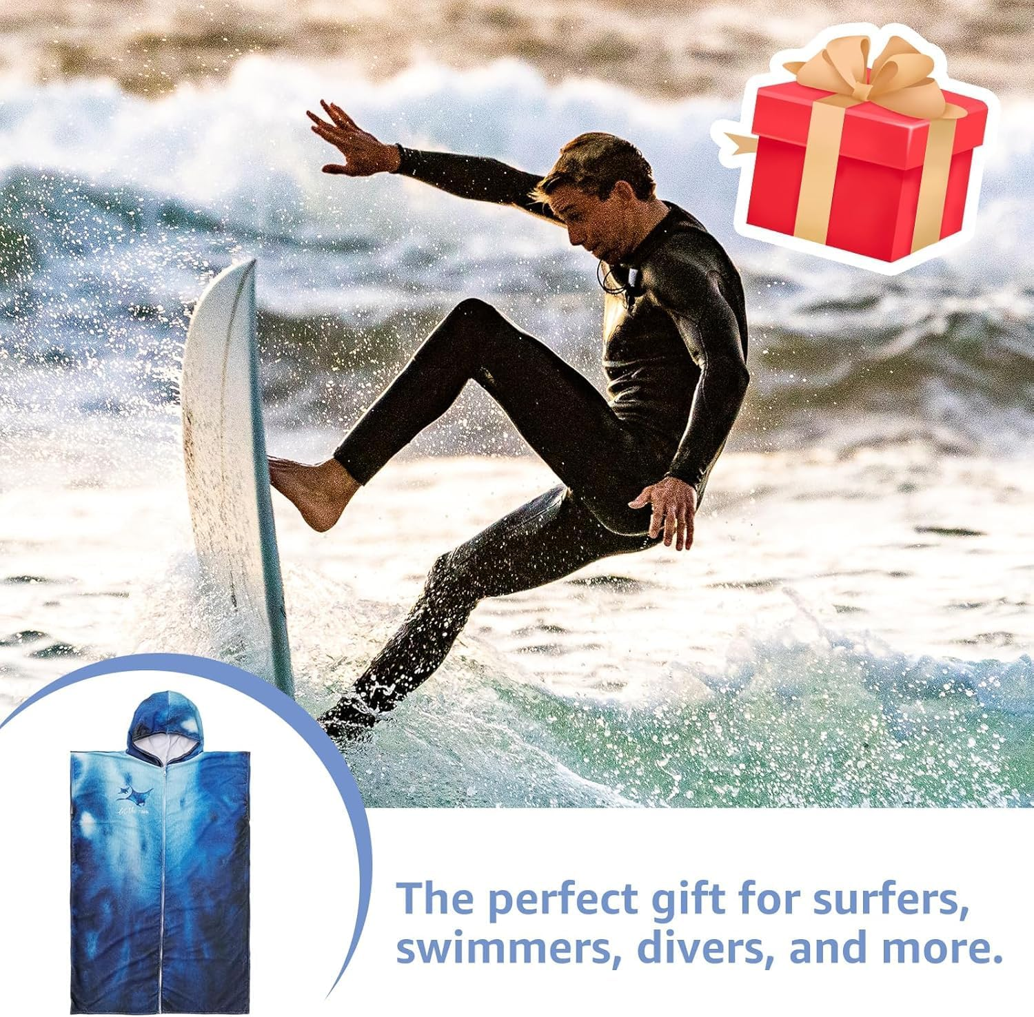 Soft Microfiber Surf Poncho Changing Towel Swim Robe Terry Cloth Swim Cover up with Hood and Zipper Quick Dry for Women Men Towel Poncho Hoodie image number 2