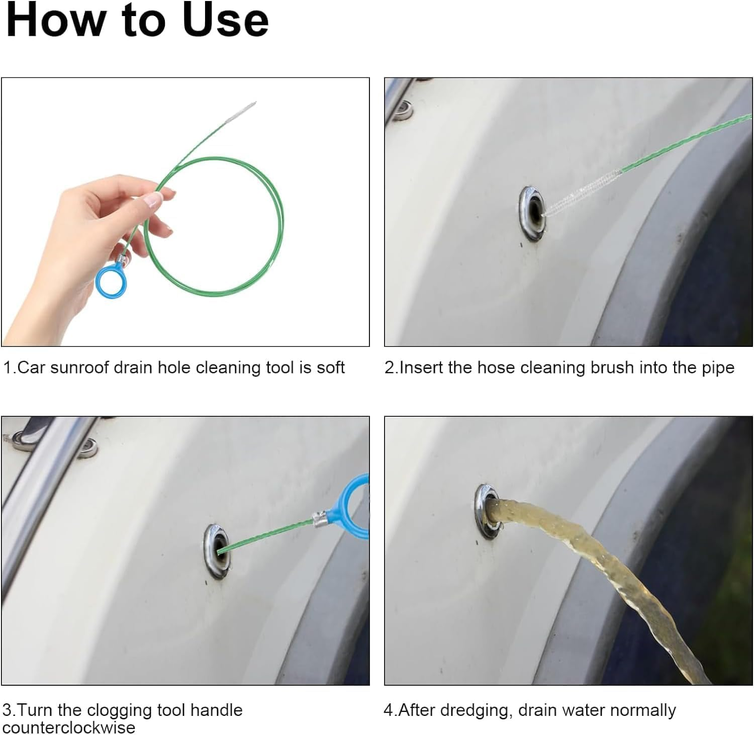 Auto Sunroof Drain Cleaning Tool, 2Pcs Car Pipe Cleaning Brushes, Flexible Tube Cleaning Brush, Slim Drain Dredging Tool