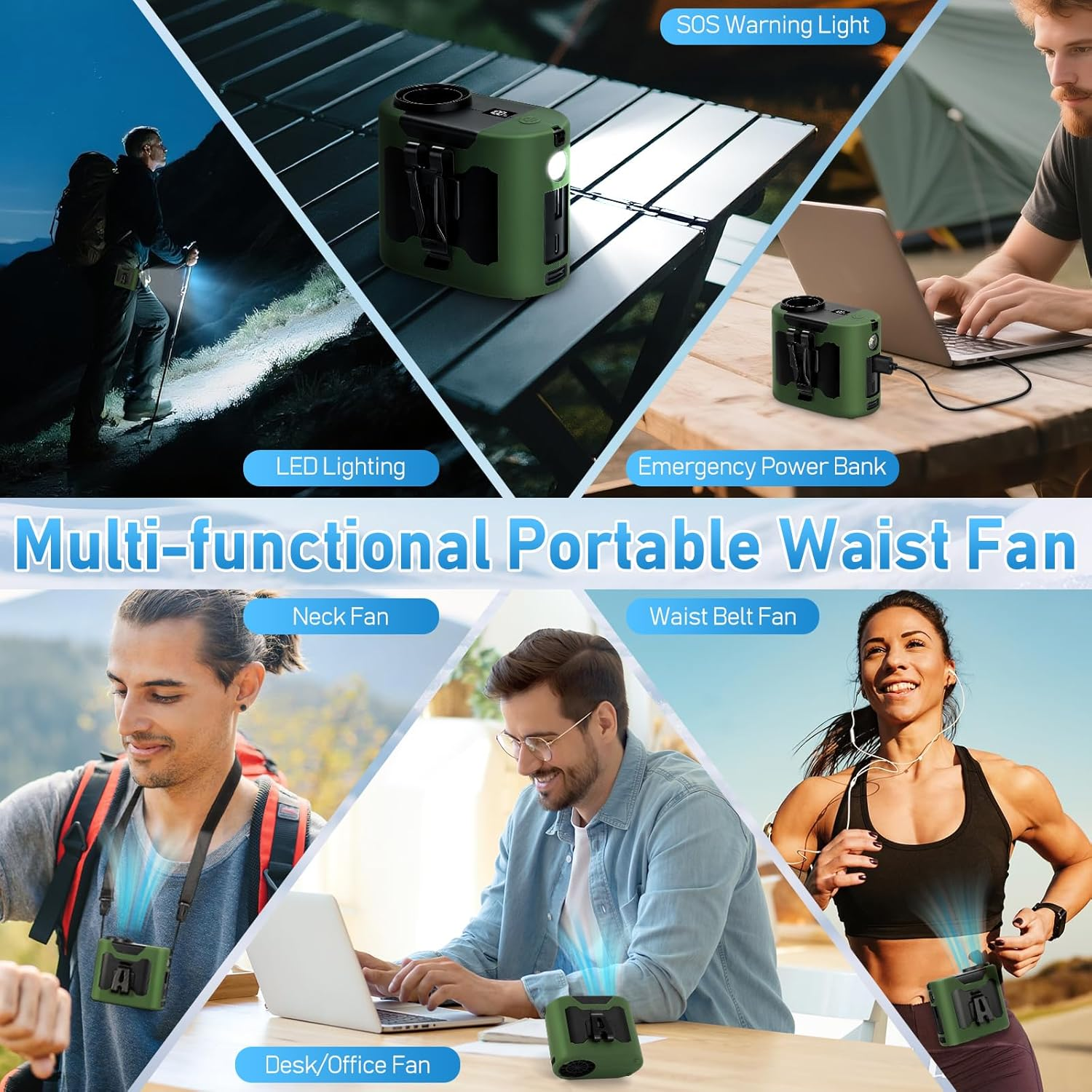 Portable Waist Fan 12000Mah Rechargeable Waist Clip Fan,Max 40H Work Time,16000Rpm Powerful 5 Speeds with LED Flashlight Portable Fan Personal Cooling Fan for Outdoor Jobsite Camping Travel image number 1