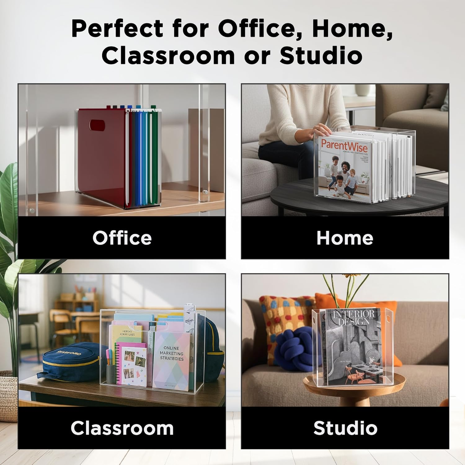 File Organizer for Desk - This Acrylic Storage Box Is Great for Office Organization - Its Modern Acrylic Magazine Holder Makes a Great Gift for Home/Work Space image number 3