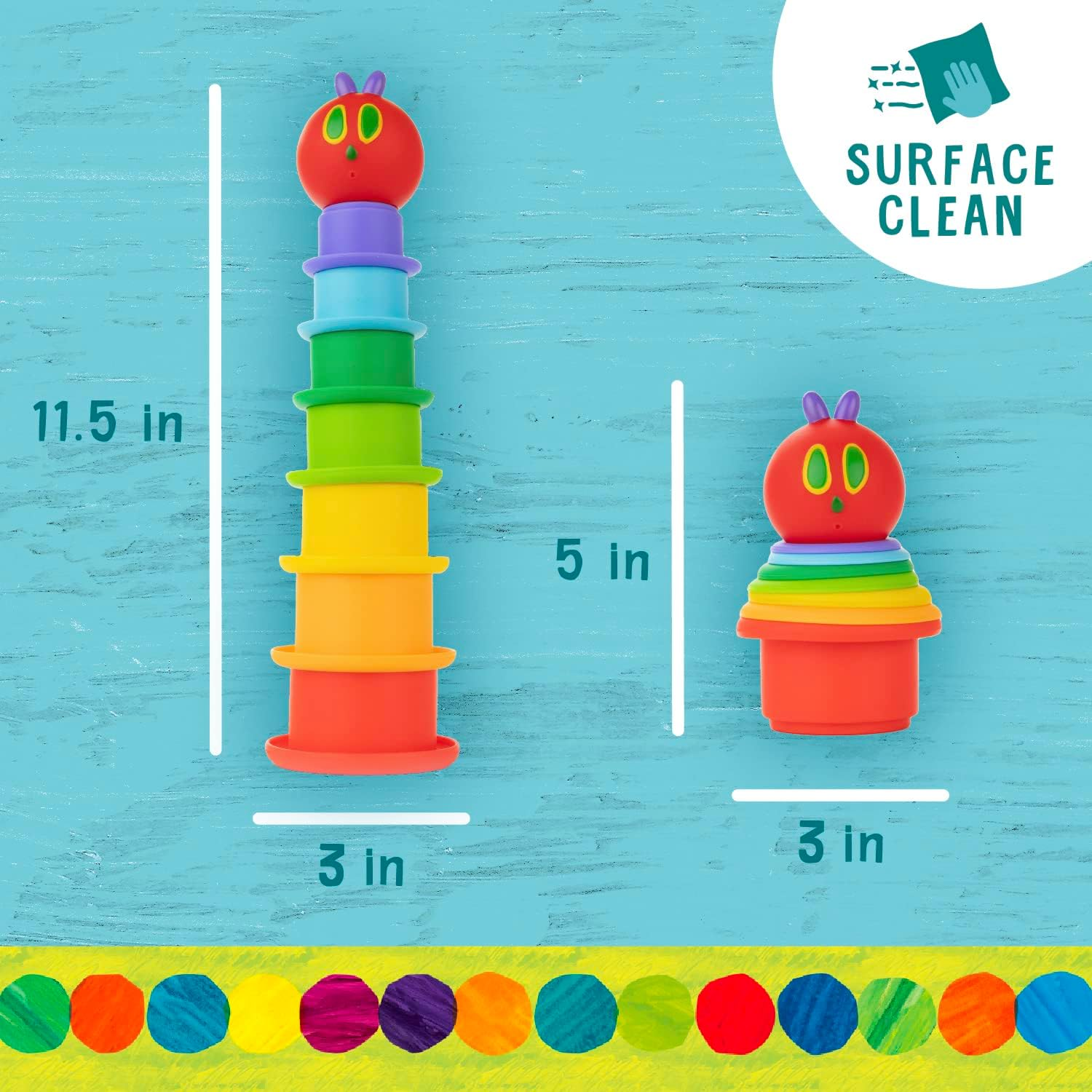 The World of Eric Carle the Very Hungry Caterpillar Silicone Stacking Cups and Squirty Set (Pack of 8), Multicolour image number 4