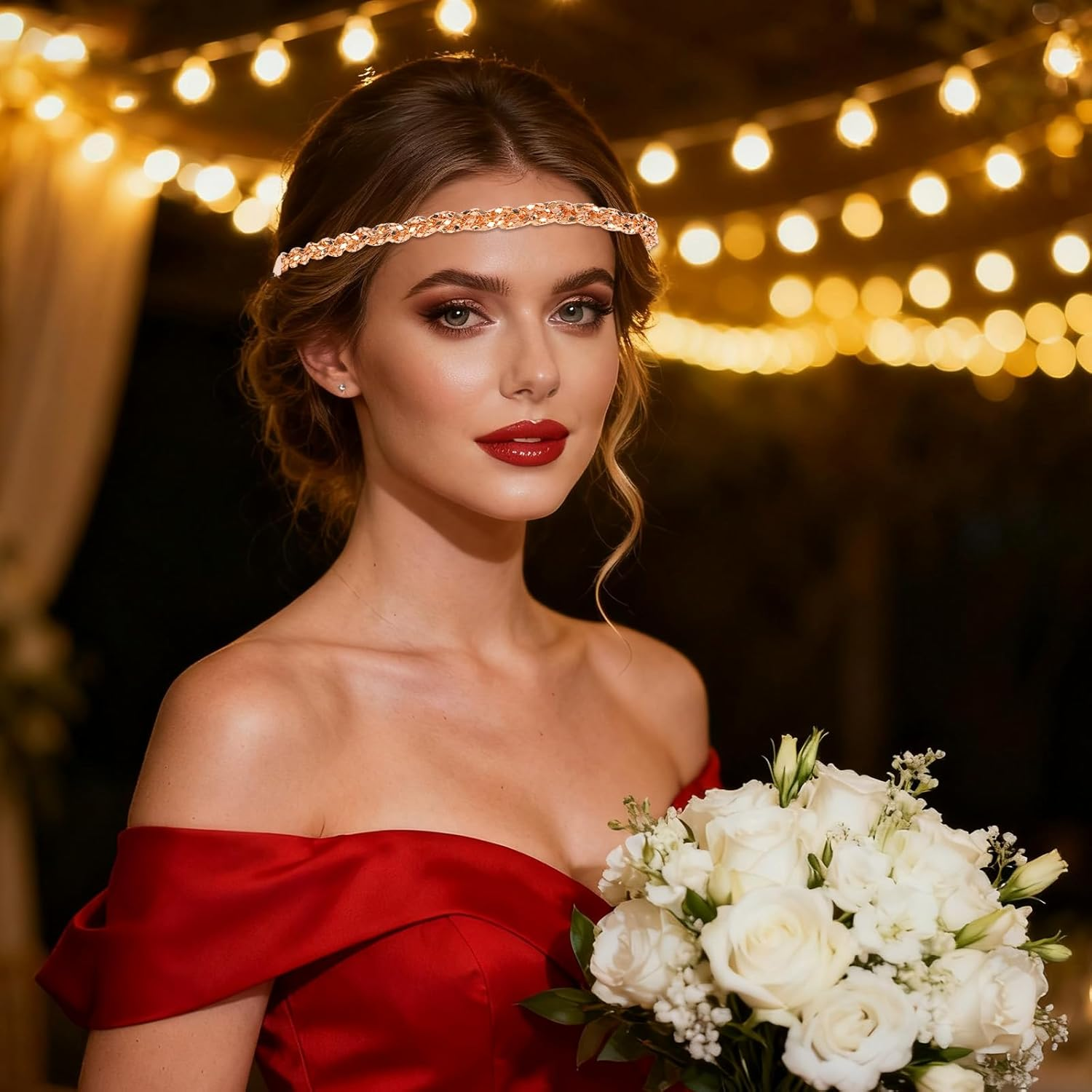 Gold Headpiece for Women, Gold Head Chain Jewelry Stylish Circlet Headpiece for Women Girls Festival Prom Party image number 6