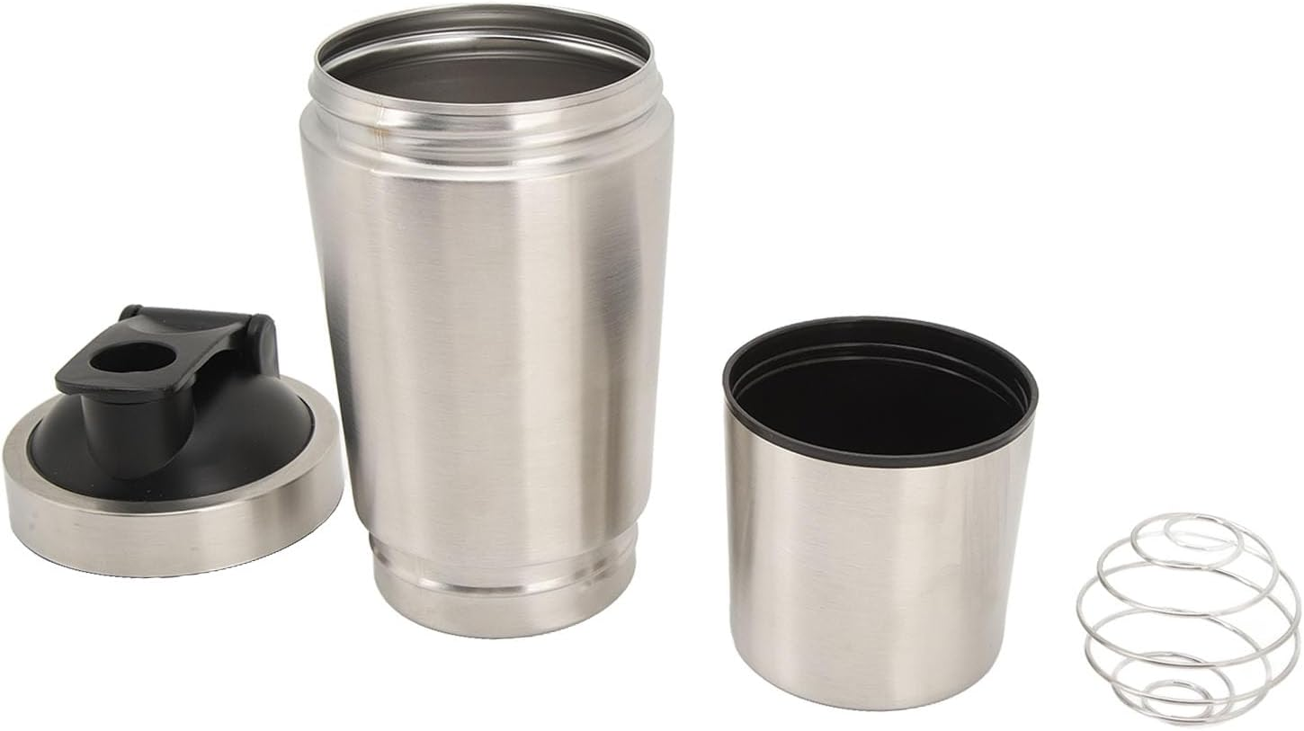 Protein Shaker, Stainless Steel Easy Clean 2 Pieces Easy Shaker Bottle Portable with Wire Whisk for Fitness (600Ml) image number 2