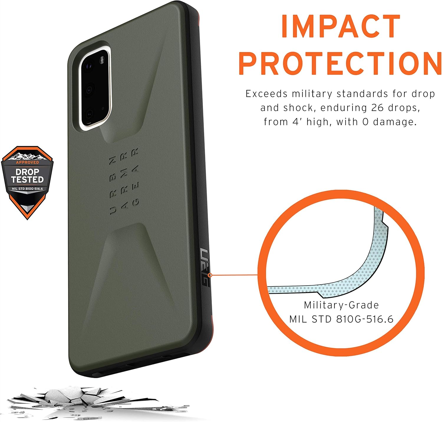 URBAN ARMOR GEAR UAG Samsung Galaxy S20 Case [6.2-Inch Screen] Civilian [Olive Drab] Sleek Ultra-Thin Feather-Light Military Drop Tested Protective Cover image number 5