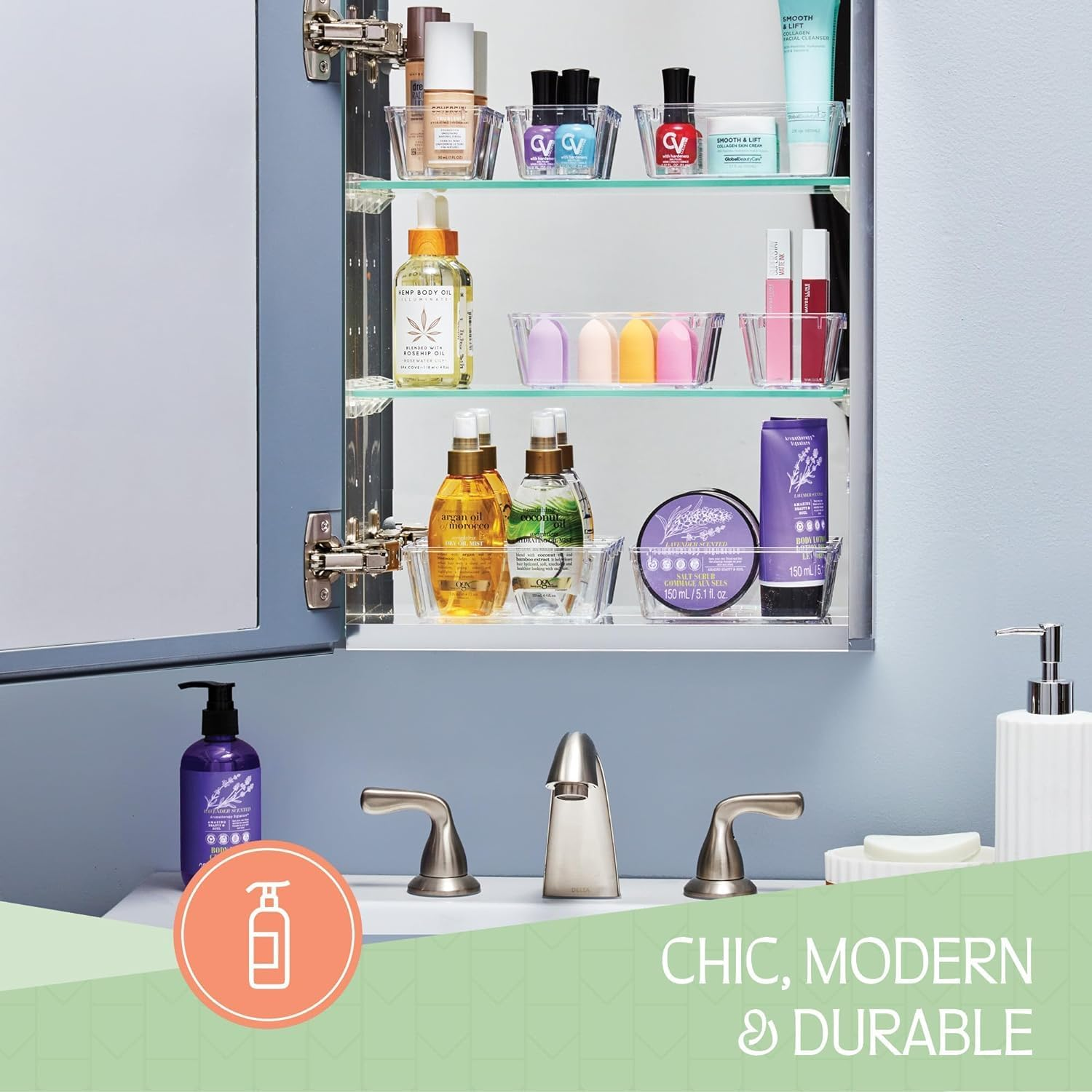 25 PCS Clear Plastic Drawer Organizers Set, 4 Sizes Clear Drawer Organizers & Storage Bins for Makeup/Jewelry Vanity, Kitchen Gadgets or Office Desk. Bathroom Drawer Organizer Trays image number 6