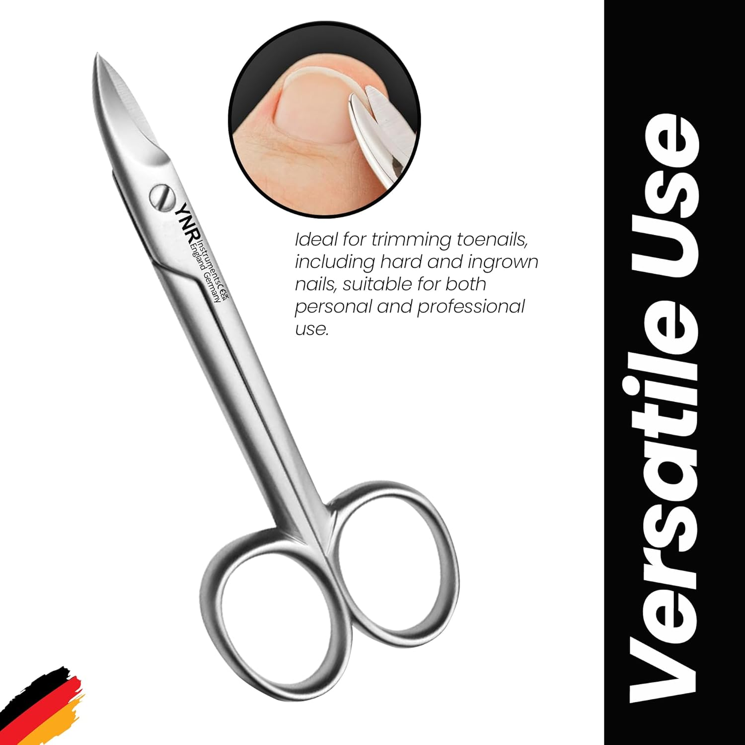 YNR German Stainless Steel Nail Scissors Cutting & Trimming Toenail Scissor Anti-Slip Serrated Blade for Men & Women Manicure & Pedicure Shares for Thick Nails & Cuticle with Pouch image number 1