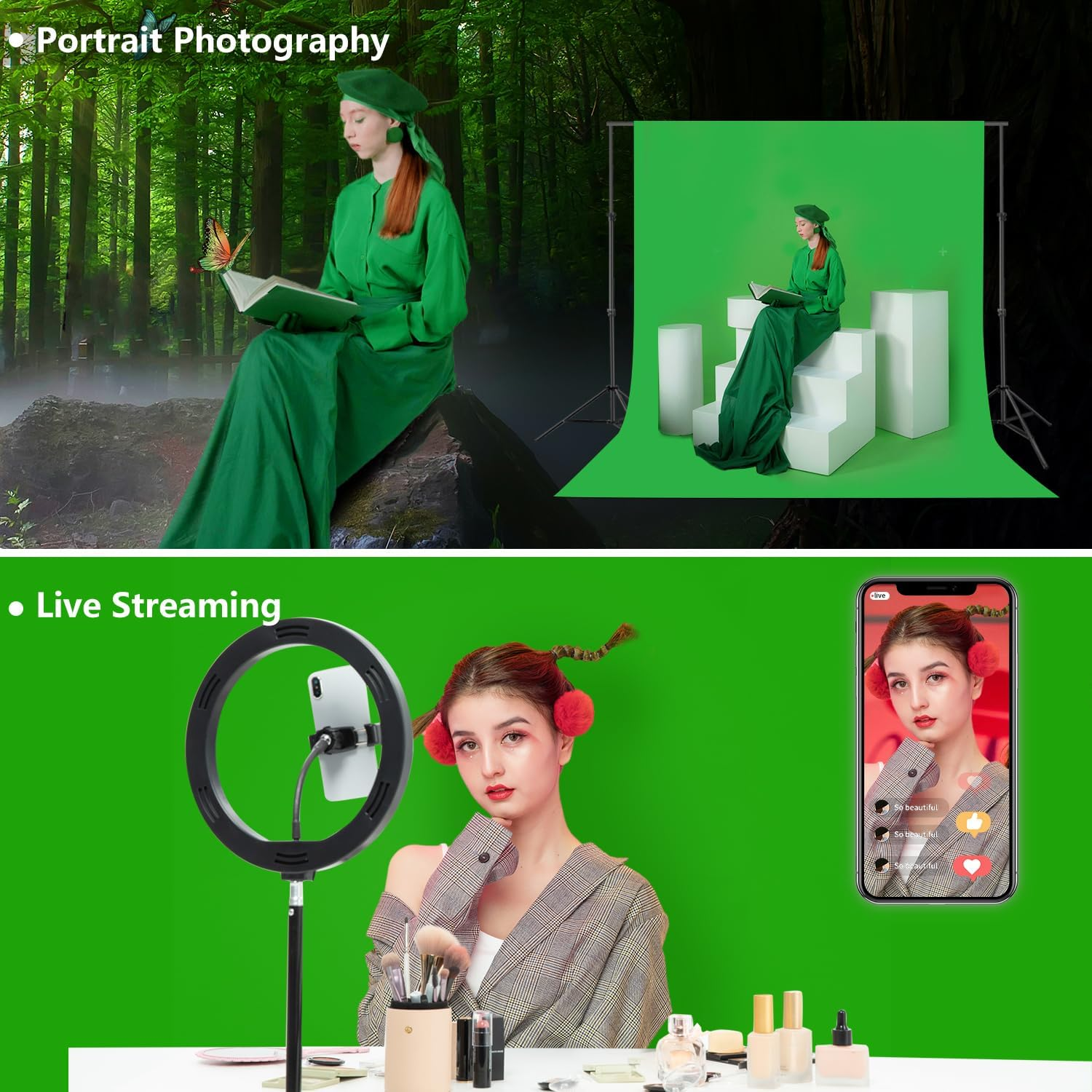 Green Screen Backdrop 10X10 Ft, Chroma Key Greenscreen Background for Streaming Zoom, Photo Backdrop Curtain for Photography, Thick Polyester Fabric Cloth Sheet for Photoshoot Video (Backdrop Only) image number 1
