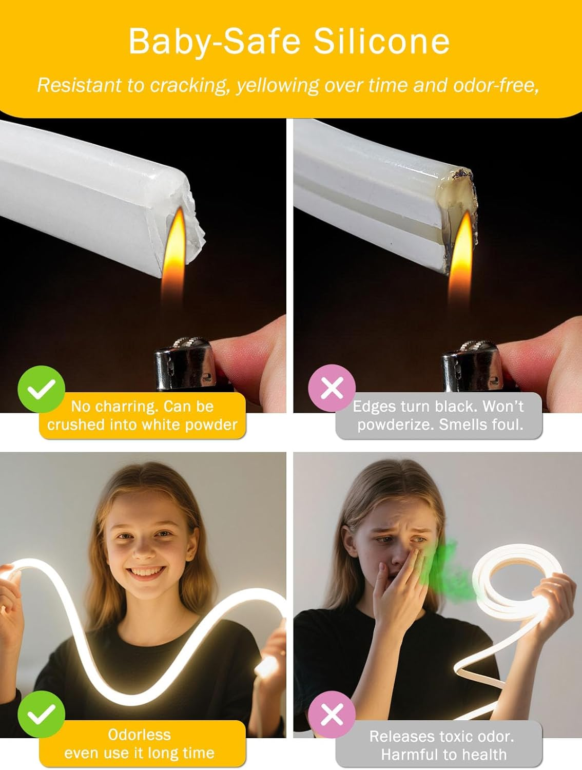 ROMANJOY LED Strip 10M, 2700K Warm White, 24V Cuttable Neon Rope Light, Outdoor Waterproof Silicone Strip Lights for Bedroom, Ceiling, Cabinet, Staircase, Wall, TV Backlight, Pool image number 3