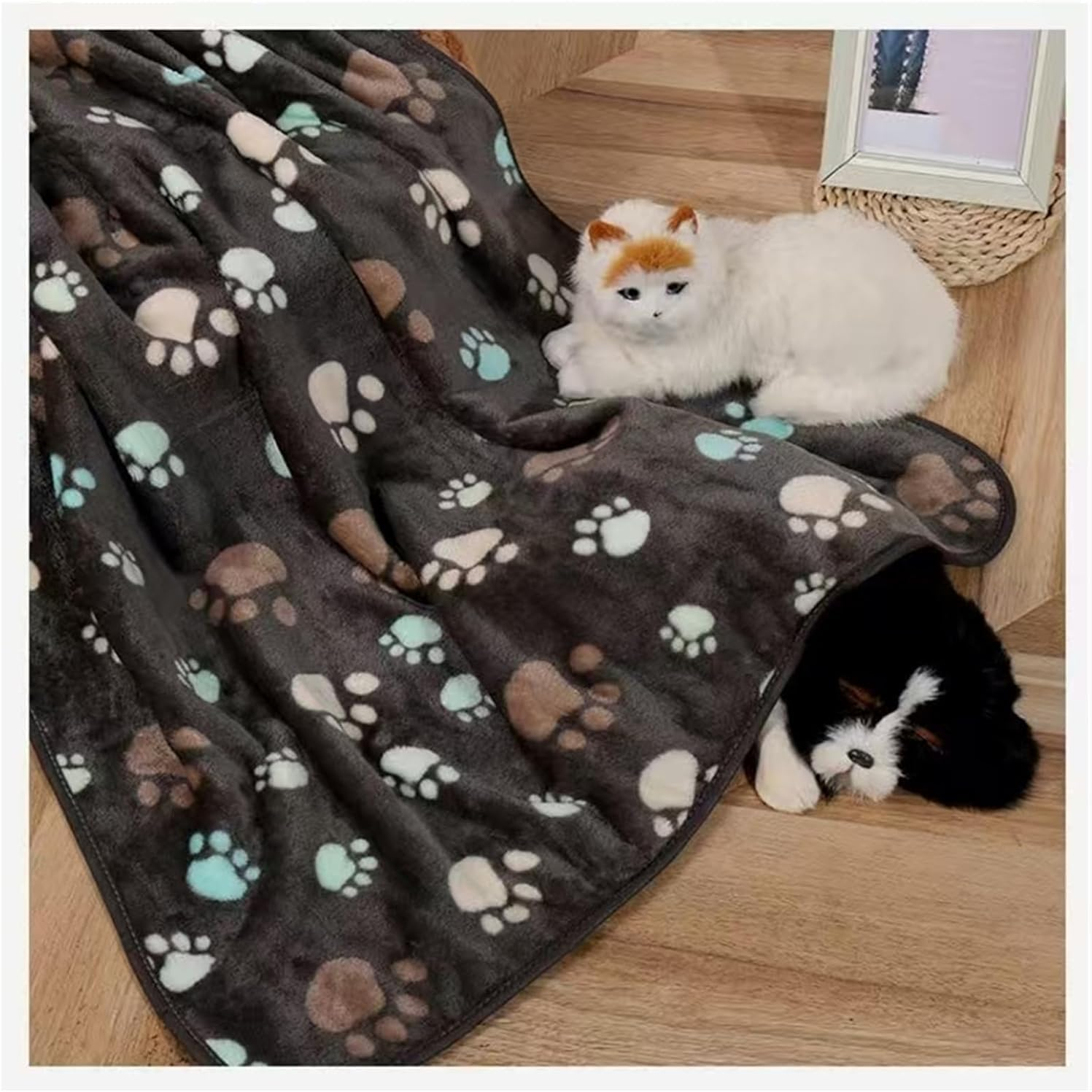 Soft Fluffy Dog Blankets with Paw Print, 3 Piece Fleece Pet Blankets for Small Dogs,Cute Paw Print Puppy Blanket Fleece Pet Blankets, Soft Fluffy Fleeced Puppy Blankets image number 4