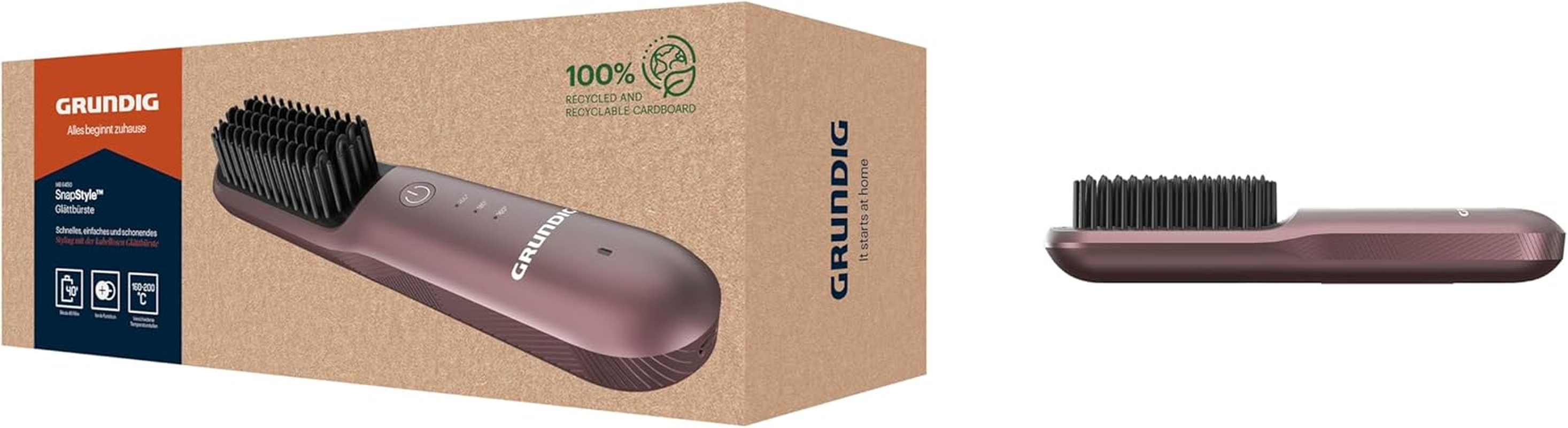 GRUNDIG HB 6450 Snapstyle Wireless Smoothing Brush 3 Temperature Levels Li-Ion Battery up to 40 Minutes Running Time Ceramic Coating Ionic Function USB Charging with Velvet Bag Purple image number 3