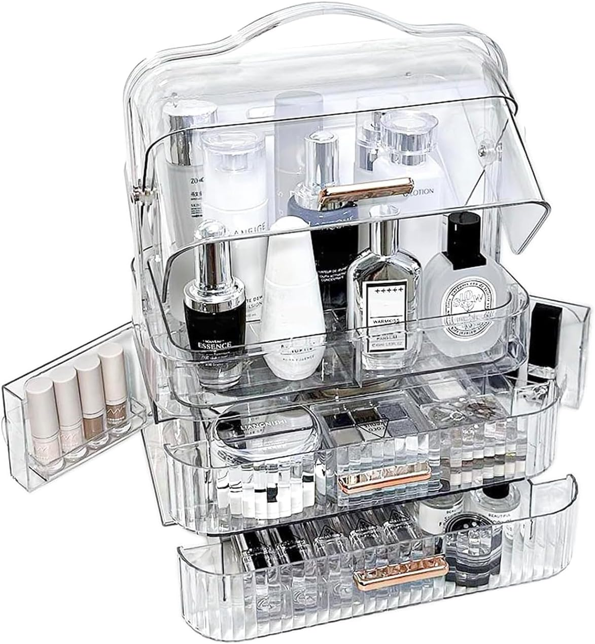 Makeup Organizer Bathroom Organizers and Storage, Clear Skincare Organizer with Lid and 2 Drawers, Cosmetic Organizer Countertop, Cosmetic Display Case for Vanity Bathroom Countertop. image number 4