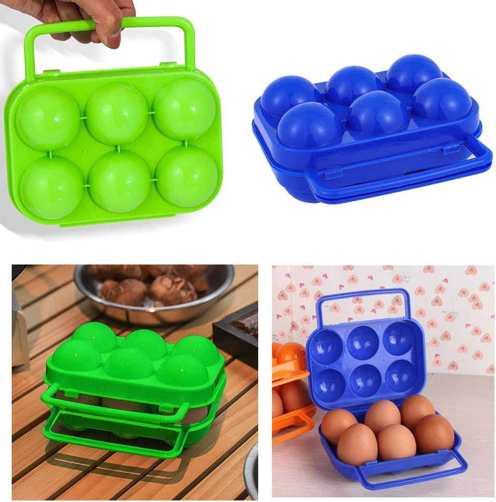 Esforzarse 2 Pcs Outdoor Portable Camping 6 Eggs Carrier Container Case Eggs Carrier Holder, with Handle Shockproof Egg Storage Container, for Outdoor Camping Picnic Camping Egg Holder (Blue,Green)