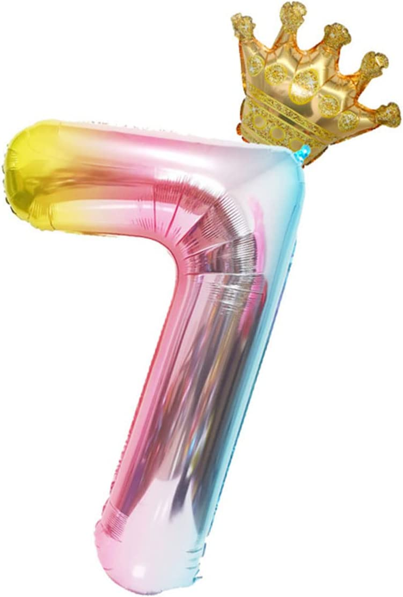 Large Rainbow Number Balloons 7Th Birthday Number Balloon with Detachable Crown Air Helium Digital Balloon Kids Birthday Party Decorations 40Inch (Number 7) image number 1