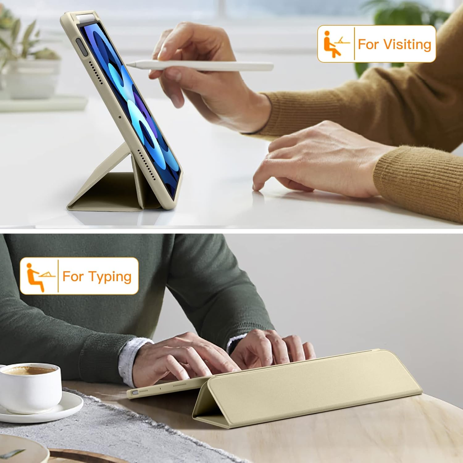 Witzon Compatible with Ipad Air 5Th Generation Case 2022 / Ipad Air 4Th 2020 Case with Pencil Holder, Clear Back Slim Stand Protective Smart Cover for Apple Ipad Air 5/4 10.9 Inch Cases, Starlight - Matcha Green image number 2