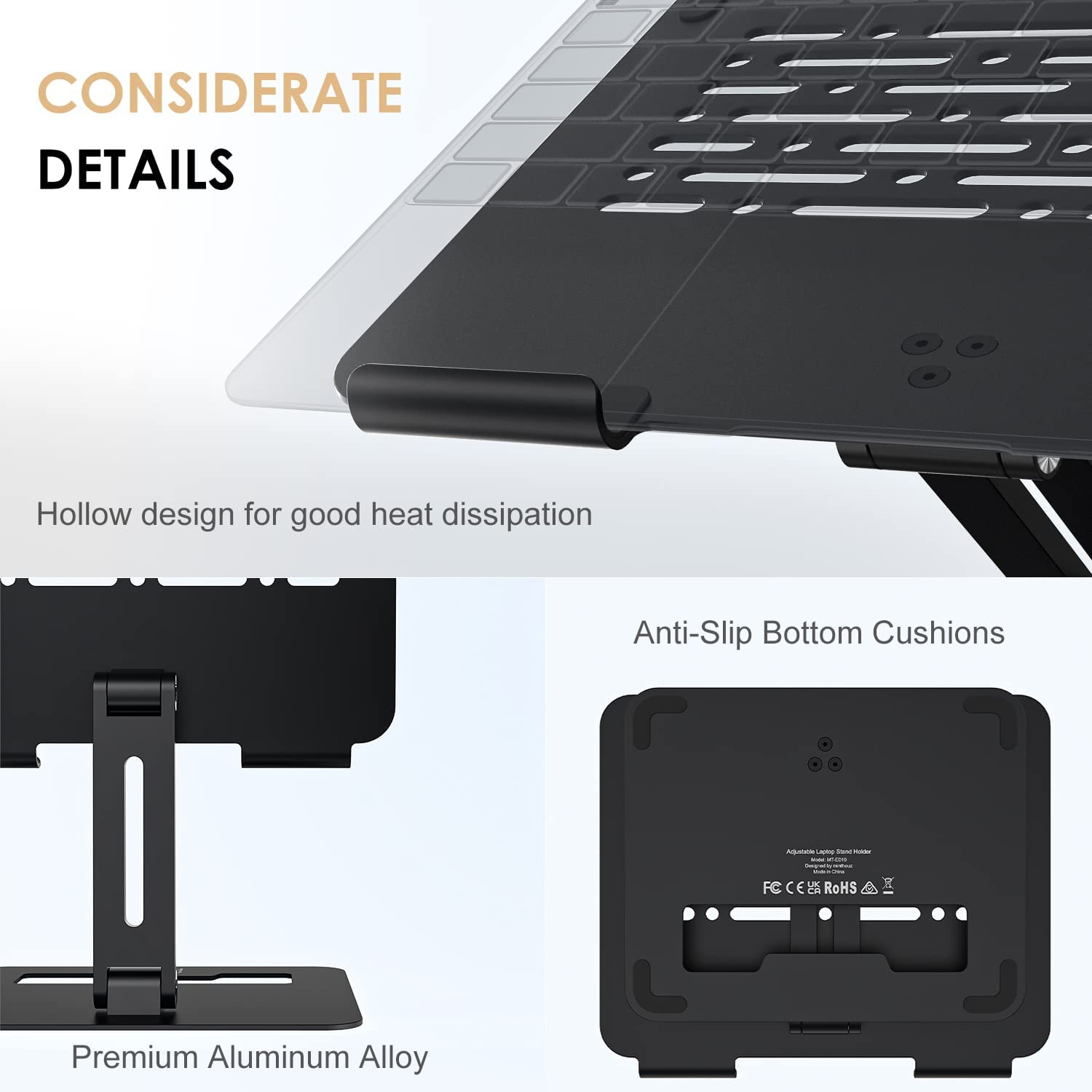 Foldable Laptop Stand, Minthouz Foldable Ventilated Aluminum Computer Riser with Heat-Emission Holes, Ergonomic Height Angle Adjustable Compatible with Macbook Pro/Air, All Laptops 10-17 Inch(Black) image number 5