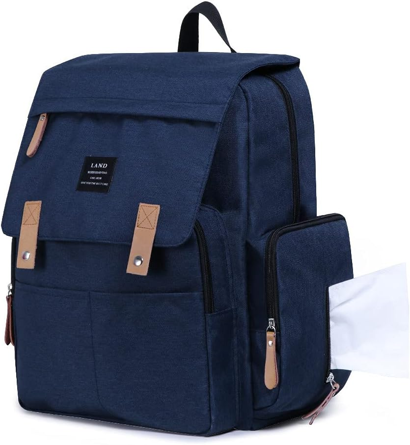 Land Diaper Bag Multi-Function Waterproof Travel Backpack Nappy Bags Insulated Compartment Pockets Wipes Pocket, Navy Blue, Large image number 3