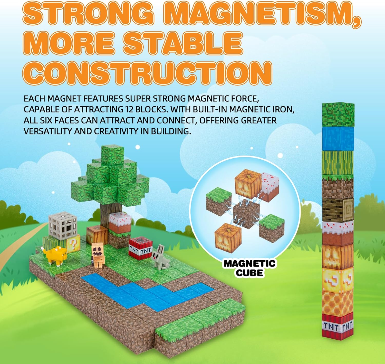 128-Piece Premium Magnetic Blocks - Waterfall Adventure Set, STEM Learning Kids Toys, Safe and Durable Magnetic Building Blocks, Perfect Gifts for Boys Girls above 3 Years Old