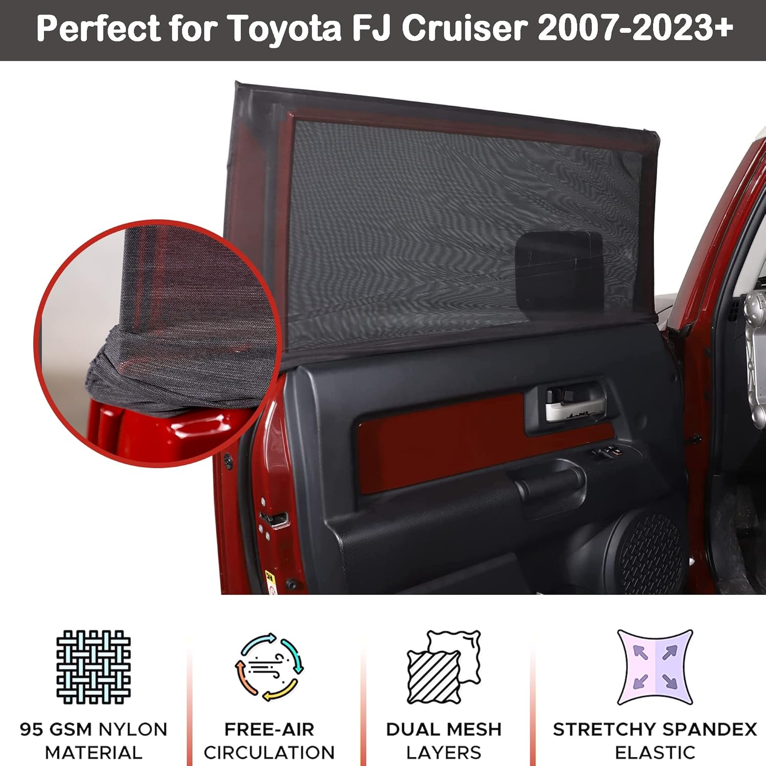 LLKUANG 100% Protection from Bugs for Toyota FJ Cruiser 2007-2021 Shade Breathable Mesh Car Curtains Door/Window Net Car Window Screens for Camping-2Pcs image number 3