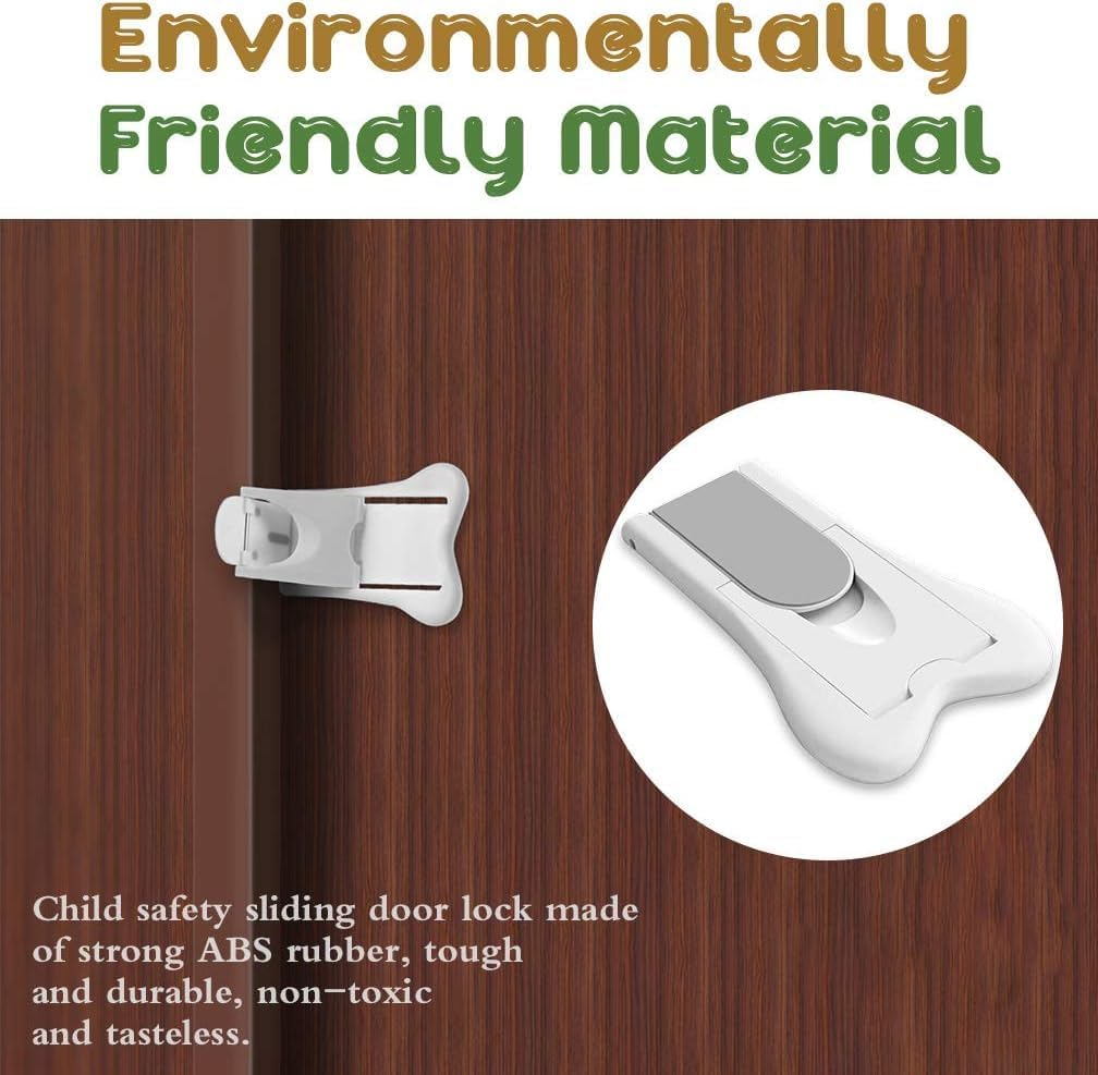 4 Pack Child Safety Sliding Door Locks White Childproof Bathroom Patio Kitchen Shutters Closets Windows Sliding Door Lock, No Screws or Drills image number 3