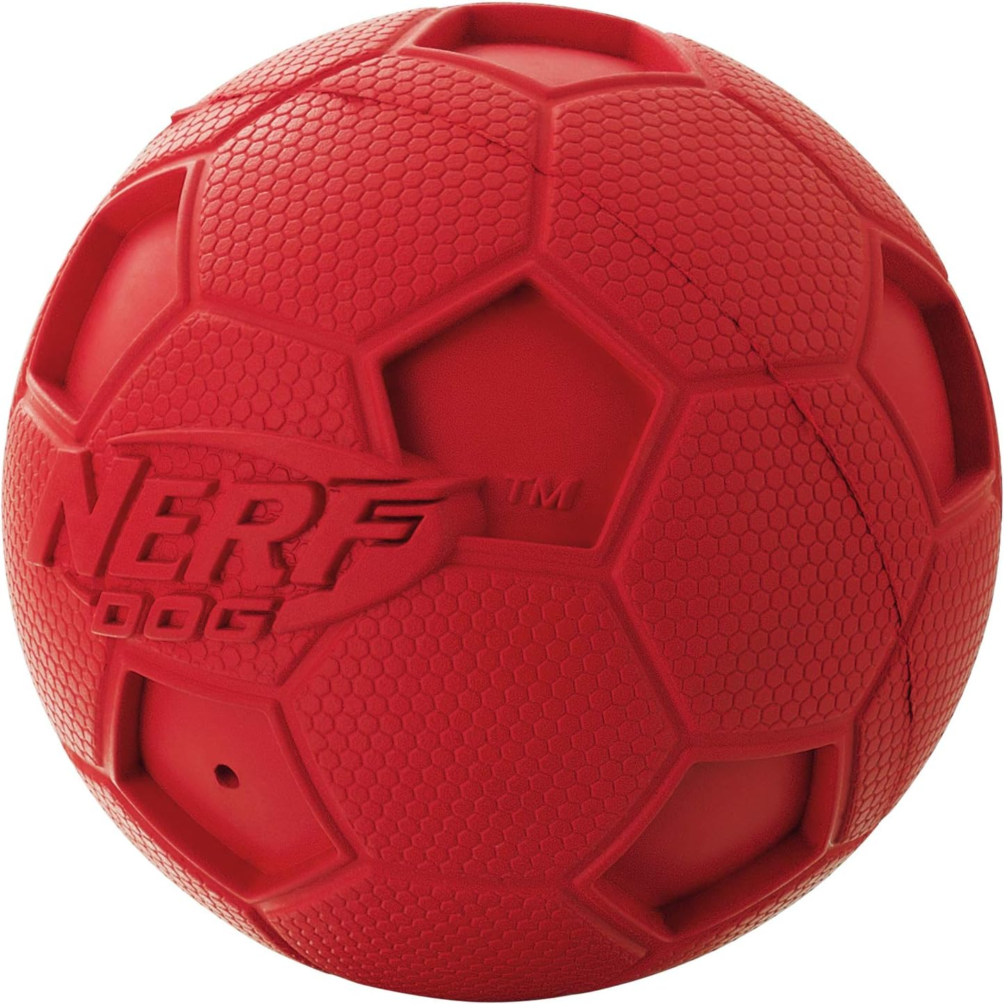 Nerf Dog Soccer Ball Dog Toy with Interactive Squeaker, Lightweight, Durable and Water Resistant, 2.5 Inches, for Medium/Large Breeds, Two Pack, Blue and Red image number 1