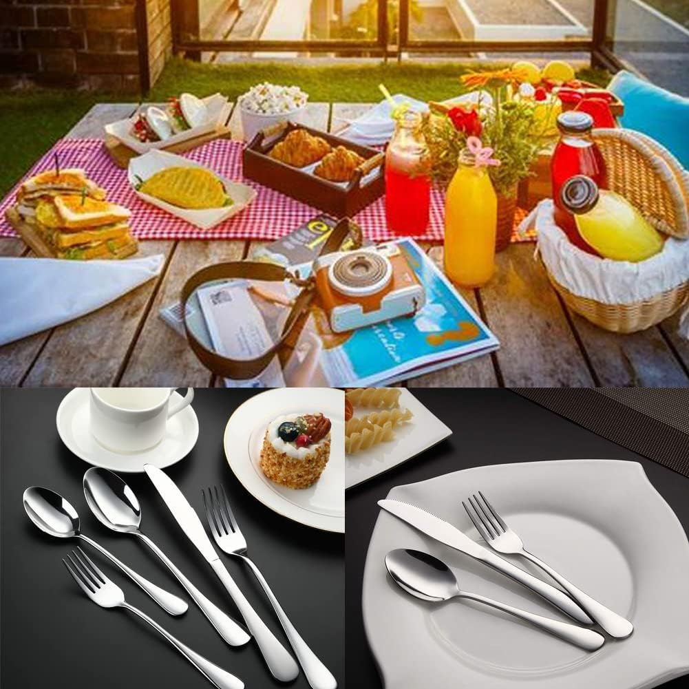 6-Piece Portable Camping Cutlery Set, 304 Stainless Steel Cutlery Sets, Camping Cutlery with Knife, Fork, Spoon, Bottle Opener, Straws Cutlery Bag for Outdoor Travel Picnic Green