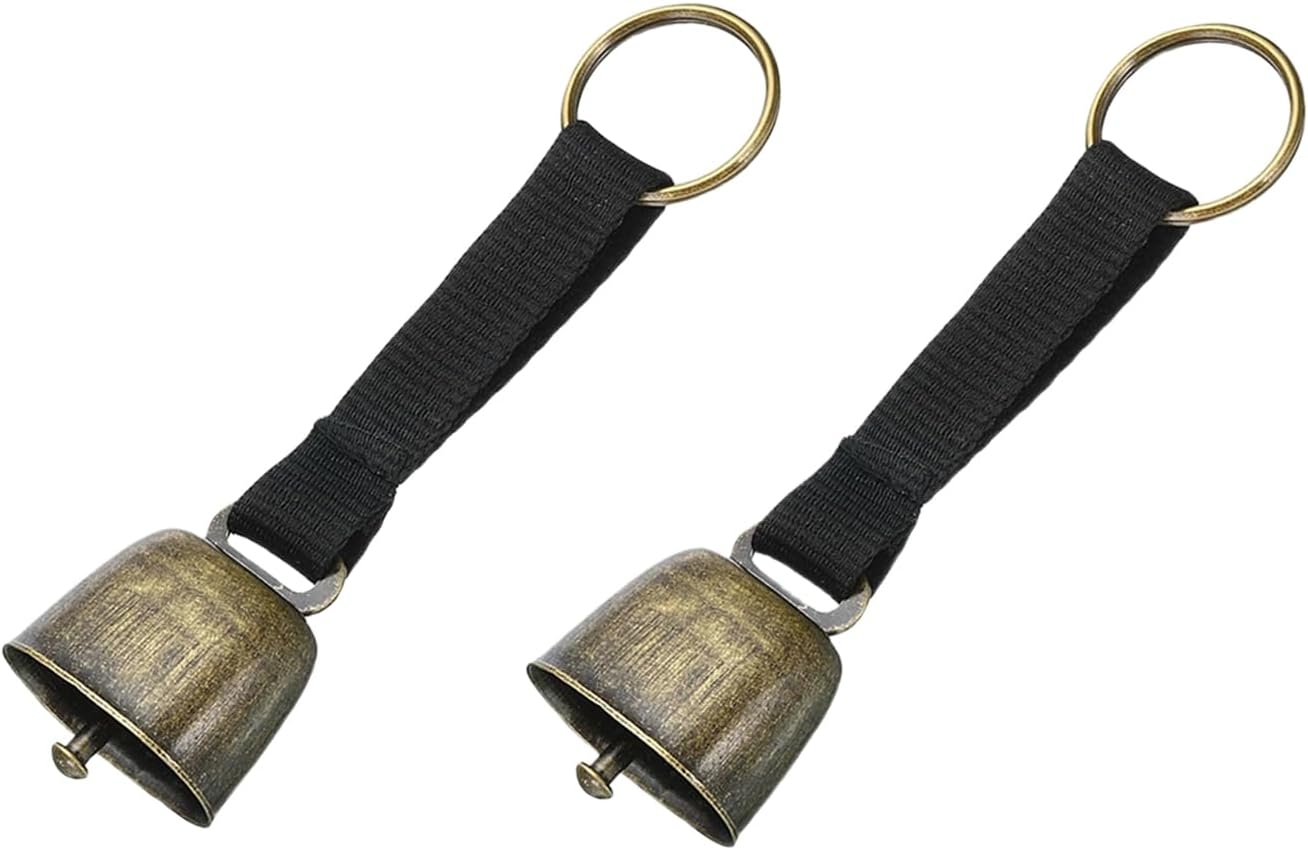 2 Pieces Small Cow Bell for Dog Collar, Loud Bear Bells with Leather Button Strap, Cow Horse, Sheep Willow Copper Bells, Pet Brass Bells Tracker Noisemaker, Bronze Bell for Crafts