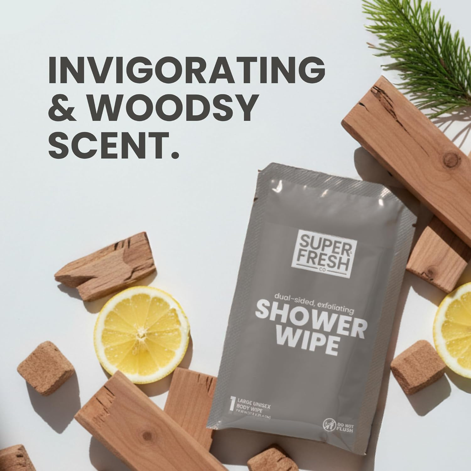 Super Fresh Shower Wipes Large Sandalwood Body Wipes for No Rinse Bathing Personal Hygiene Gym Travel or Camping Enriched with Aloe and Vitamin E 10 Individually Wrapped Disposable Sheets image number 3