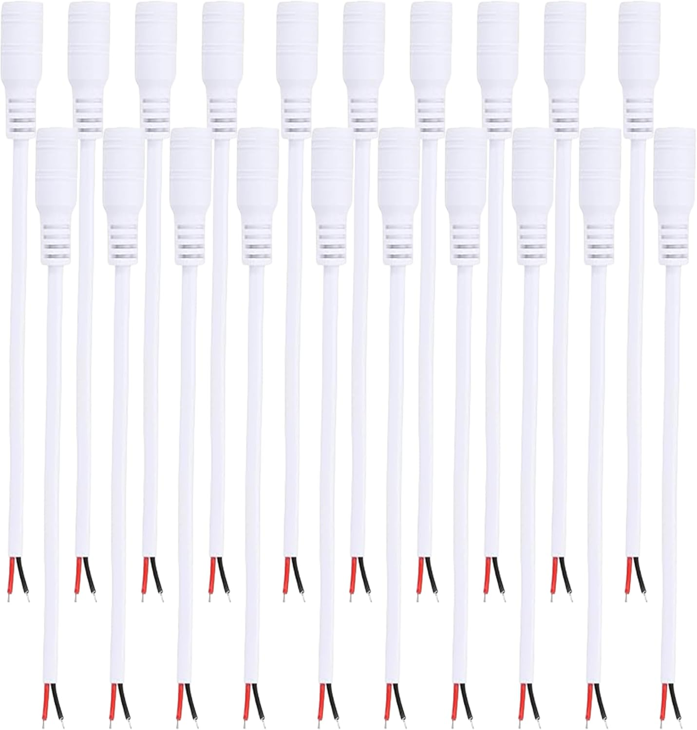 Clearhill 20Pcs (10Pcs Male+10Pcs Female) Power Connectors and 10Pcs Red and Black Wires,5.5Mm X 2.1Mm Power Jack Socket for 5-24V Led Strip,Camera Cable Wire Ends Plug Barrel Adapter