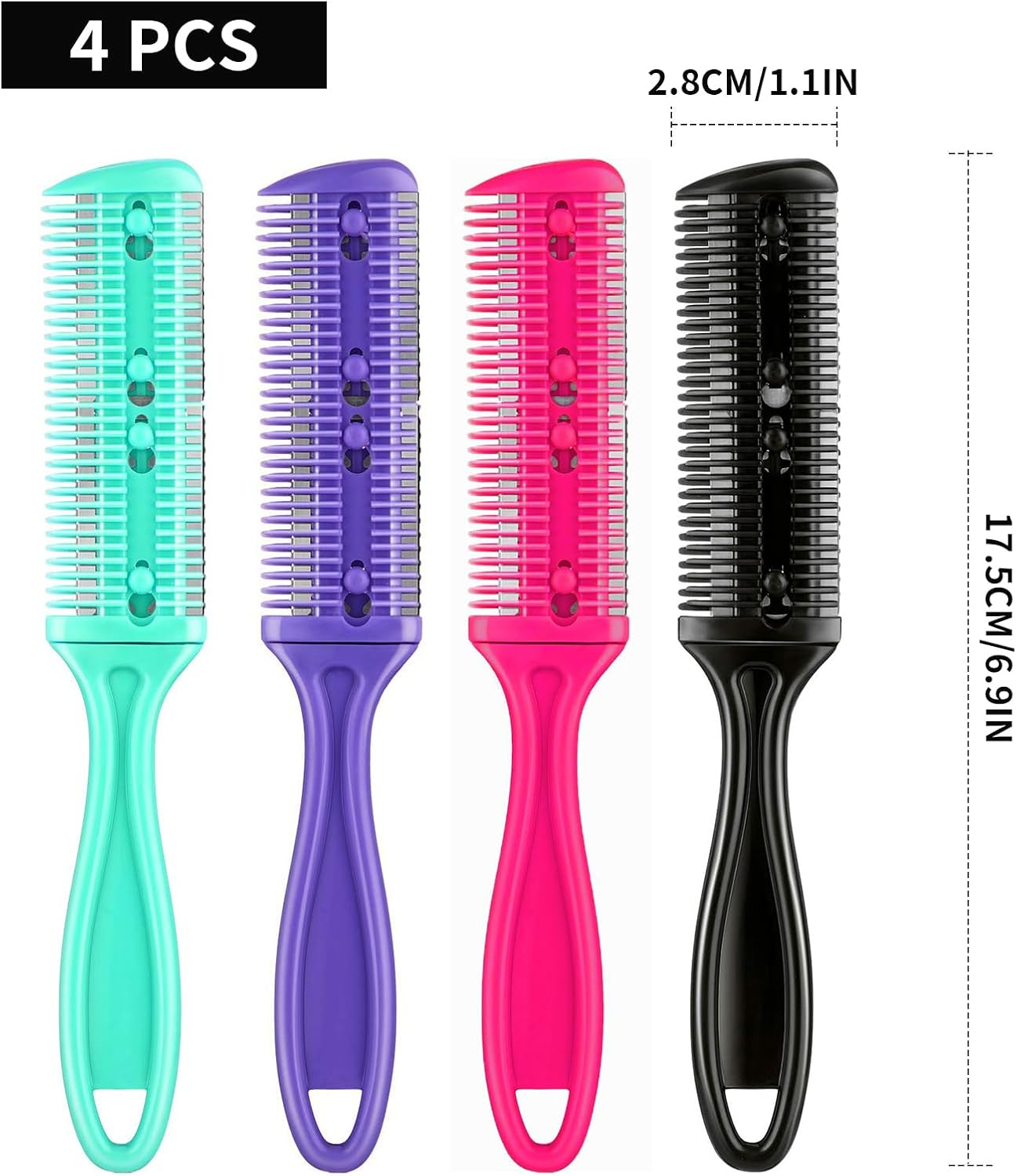 Jrusmr 4 PCS Hair Razor Combs, Dual-Sided Hair Thinning and Trimming Combs for Cutting and Styling, Slim Hairdresser Tools for Home or Salon Use (4 Colors) image number 6