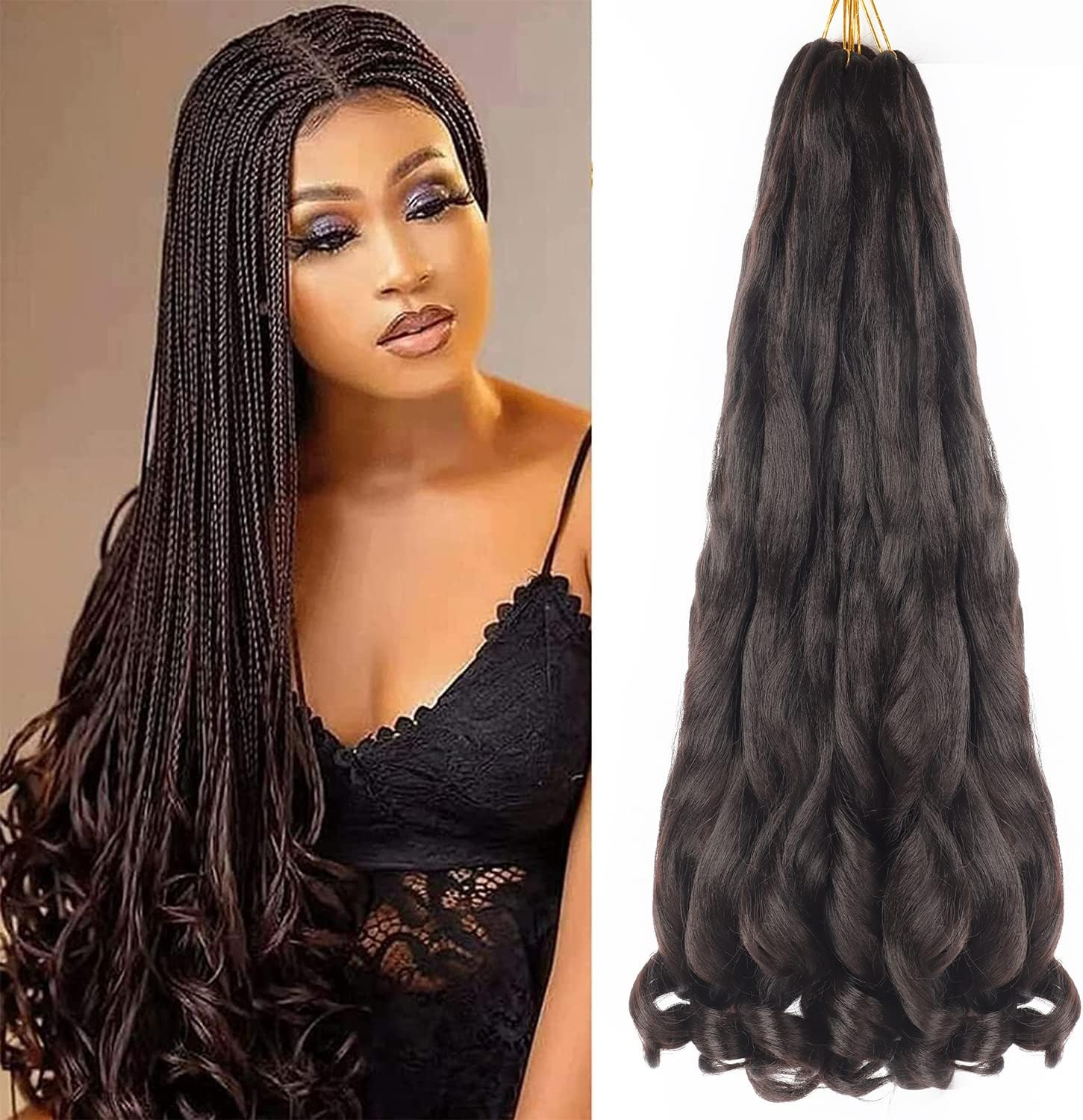French Curly Braiding Hair for Box Braids 8 Paquets 22 Pouces Tresses French Curl Vague L&acirc;che Crochet Tresses Deep Wave Braiding Hair Crochet Braids Spanish Curly Hair Extensions