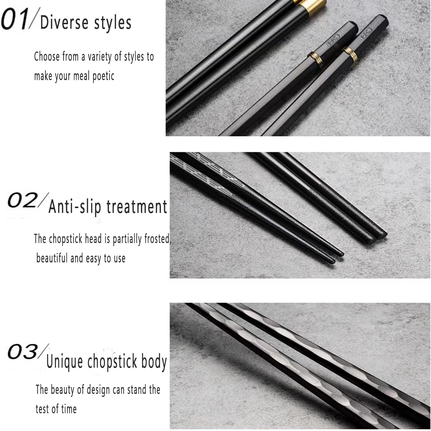 Chopsticks, Reusable Chopsticks, 5 Pairs Dishwasher Safe Metal Chopsticks, Easy to Use, Square Lightweight Chop Sticks, Gift Set image number 6