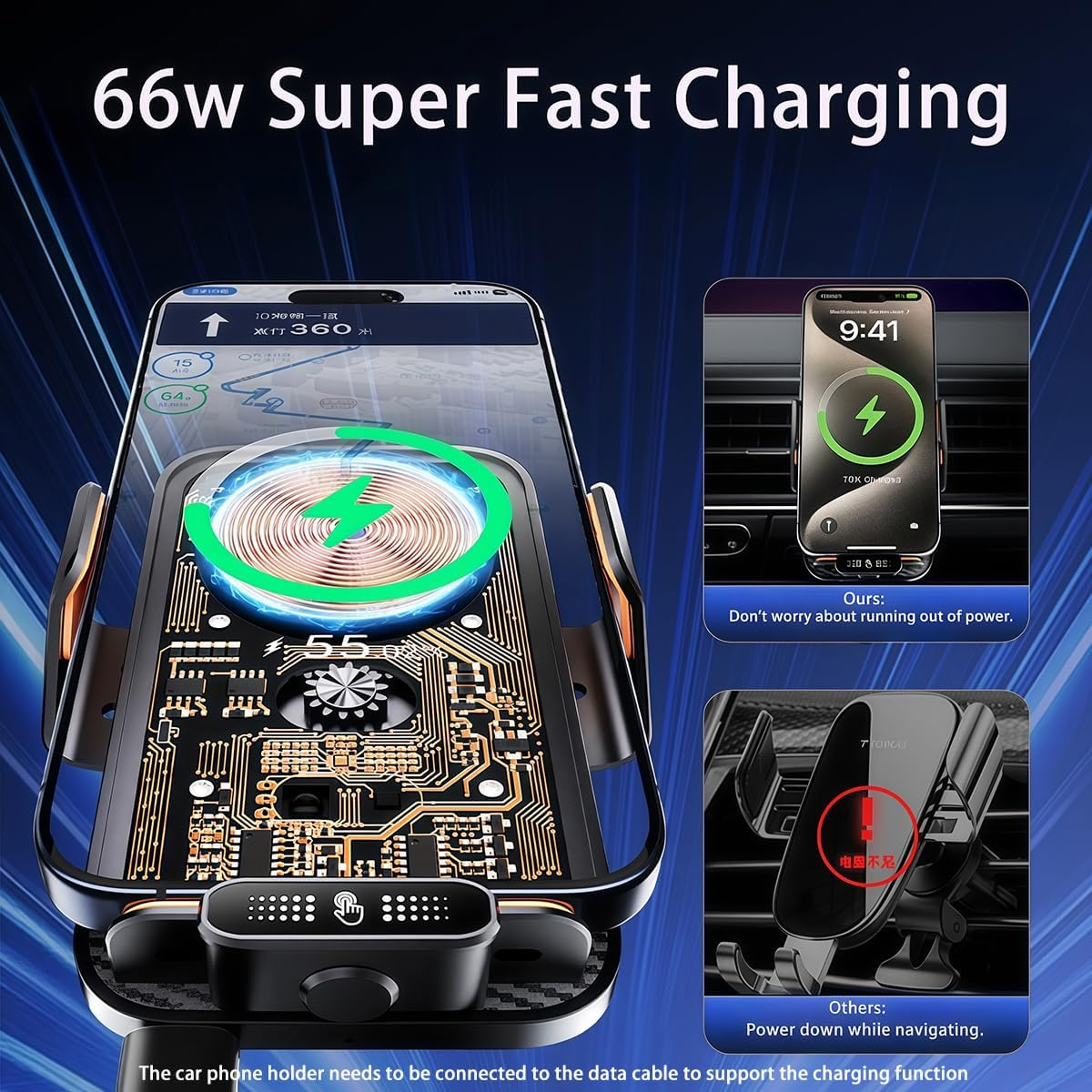 Cadozeal Car Phone Holder| 66W Fast Charging| 2025 Newest 5-In-1| One-Hand Touch Auto Lock, 360&deg; Rotation Super Stable, Premium Alloy Car Mount, Universal Fit for Iphone Android and All Smartphones image number 4