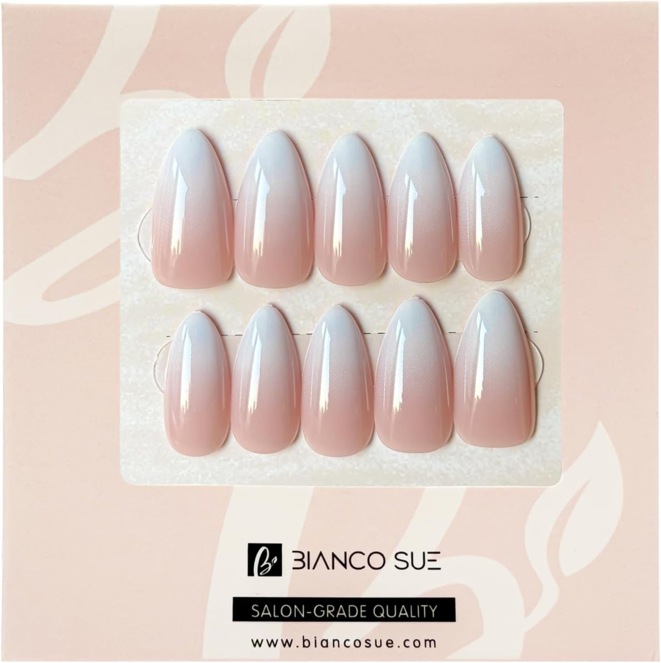 Bianco Sue Press-On Nails | Soft Pink Ombre Almond False Nails, Reusable Stick-On Fake Nails with Adhesive Tabs and Glue | Salon-Grade Quality | 15 Sizes - 30 Nail Kit image number 3