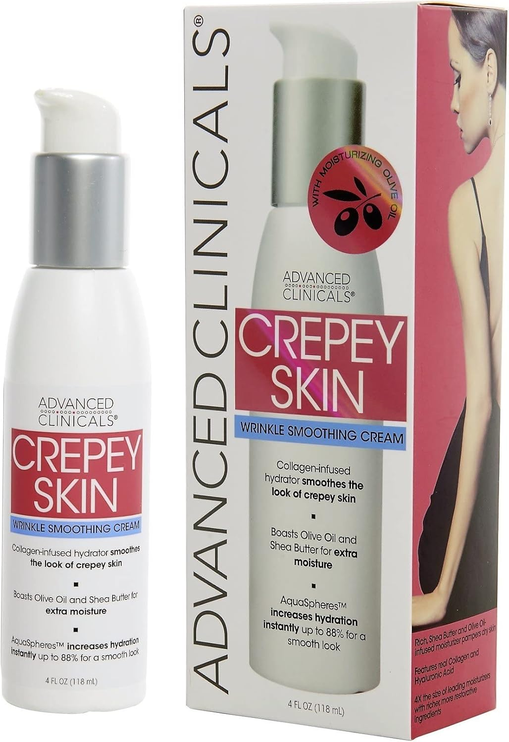 Advanced Clinicals Ac Crepey Skin Wrinkle Smoothing Cream for Body, Neck, Decollete. Anti-Aging Cream with Collagen, Shea Butter, and Hyaluronic Acid. Large 4Oz Bottle with Pump. (4 Oz) image number 1