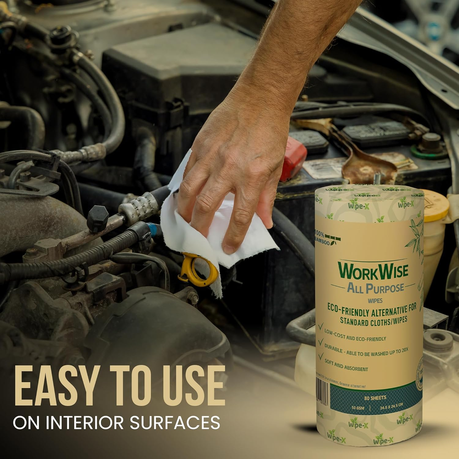 Workwise All Purpose Heavy Duty Cleaning Wipes &ndash; Washable, Biodegradable & Eco-Friendly, Low Lint, Plastic-Free &ndash; Ideal for Workshops, Kitchens, Industrial & Home Use &ndash; 100% Australian Owned image number 2