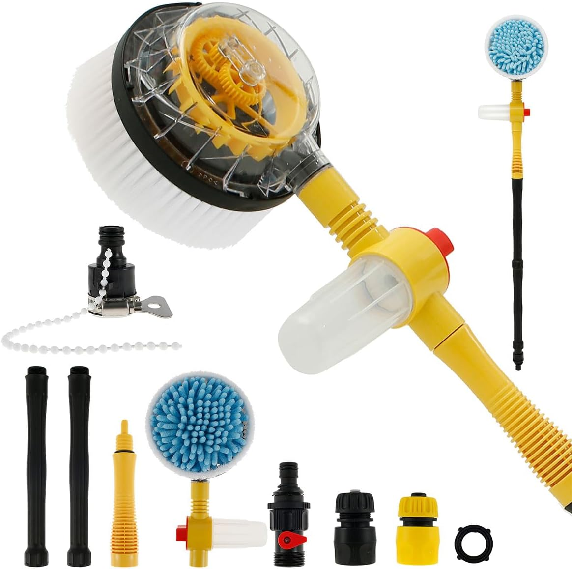 Auto Rotating Car Wash Brush Multifunctional Car Foam Cleaning Kit with 360&deg; Spin Head Portable Chenille Car Scrub Brush High Pressure Cleaning Tool Long Handle for Home Car(Waterless Pipe) image number 2
