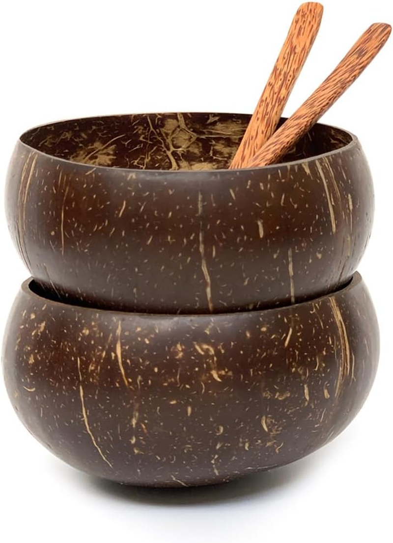 AIMALL 2PCS Natural Coconut Shell Bowls, Handcrafted Tableware for Rice, Desserts, Fruits, and Salads image number 4