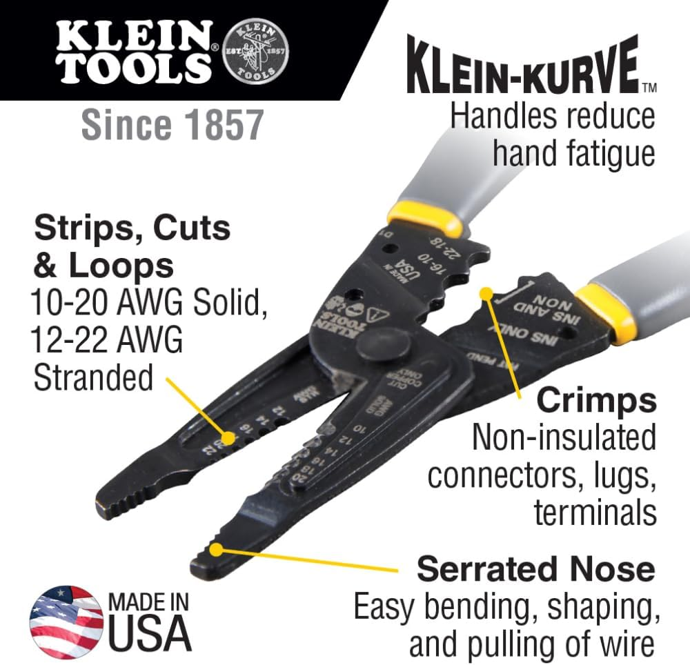 KLEIN TOOLS Kurve Long-Nose Wire Stripper, 10-20 AWG Solid, 12-22 AWG Stranded image number 3