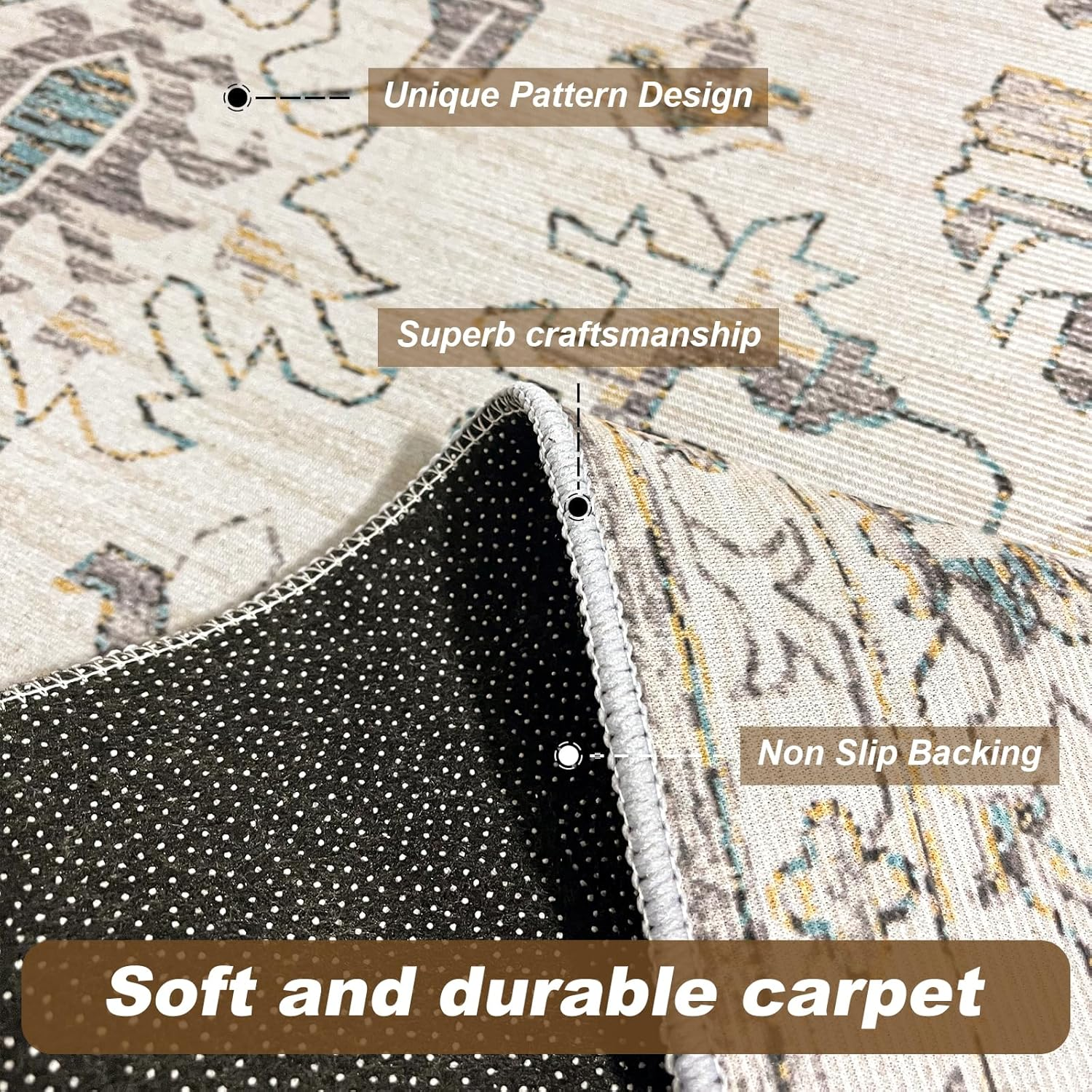 TFMODBFA 200X300Cm Large Area Rug Livingroom Rugs, Non-Slip Washable Rugs Vintage Carpet Mat 6&times;9 Indoor Rugs Modern Soft Abstract Rugs Home Decor(Gray-White) image number 4