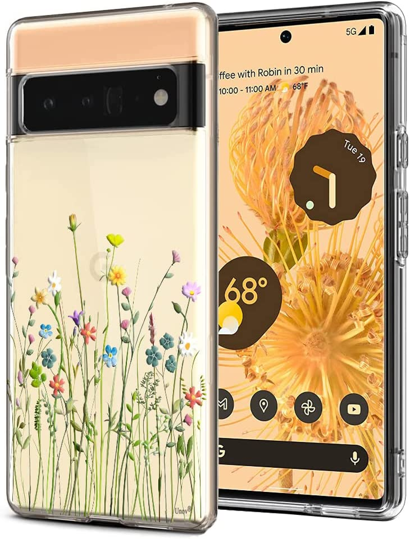 Unov Pixel 6 Pro Case Clear with Design Soft TPU Shock Absorption Slim Embossed Pattern Protective Back Cover for Pixel 6 Pro 5G 6.7 Inch (Flower Bouquet)