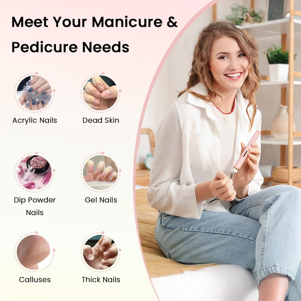 BUTBU Electric Nail Files, 6 in 1 Professional Electric-Nail Drill Machine, Adjustable Speed 20000 RPM Manicure Pedicure Set with 5 Drill Bits, for Nails Gel Polish, Hard Skin Removal image number 1