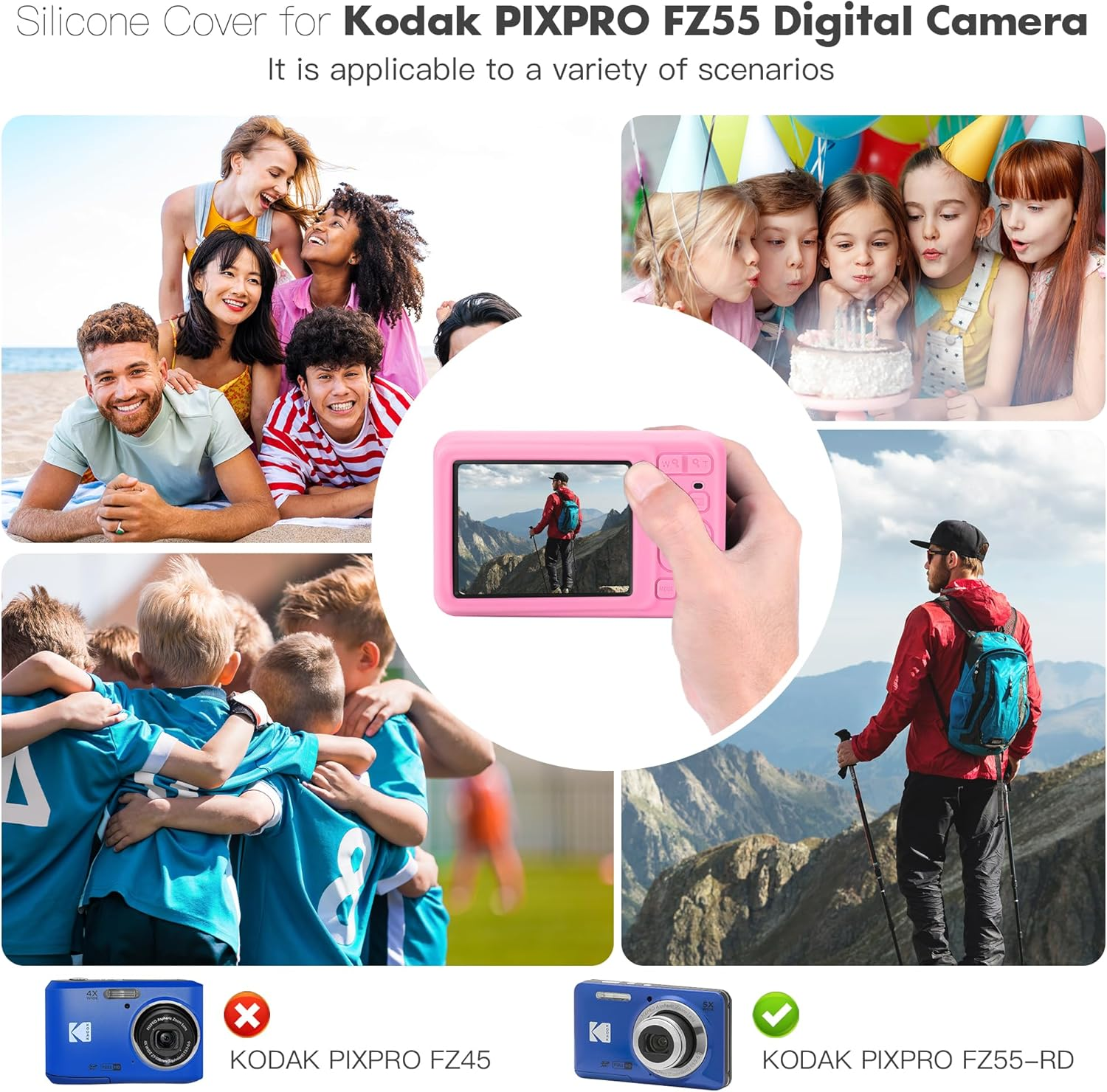 EUGOOCX Silicone Camera Case Compatible with Kodak PIXPRO FZ55, Soft Silicone Cover Anti-Scratch Digital Camera Protective Sleeve (Pink) - Gray image number 6