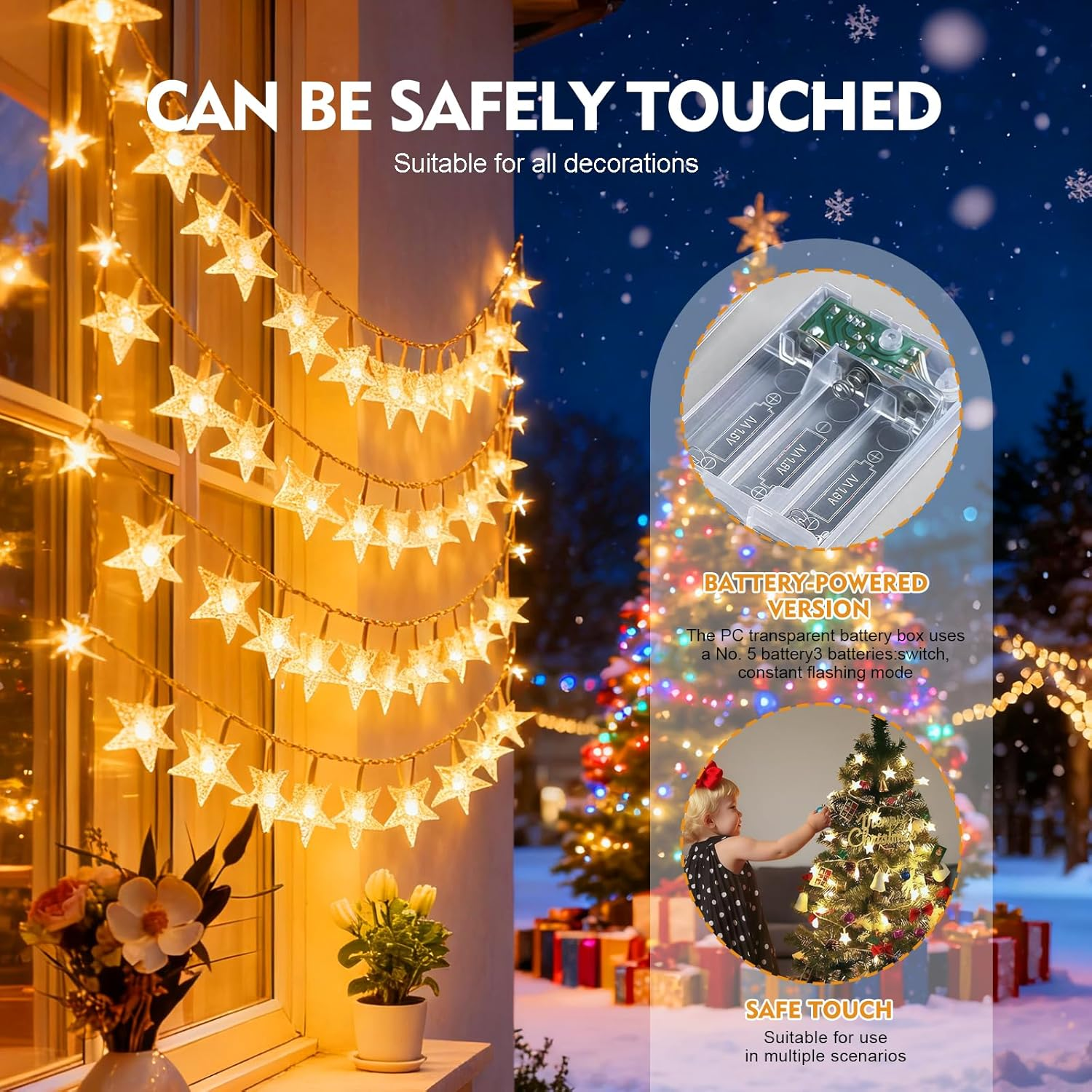 Star Fairy Lights, 6 M, 40 Pieces, LED Fairy Lights, Decoration Lightning for Party, Christmas, DIY, Wedding, Indoor Decoration, Outdoor image number 4