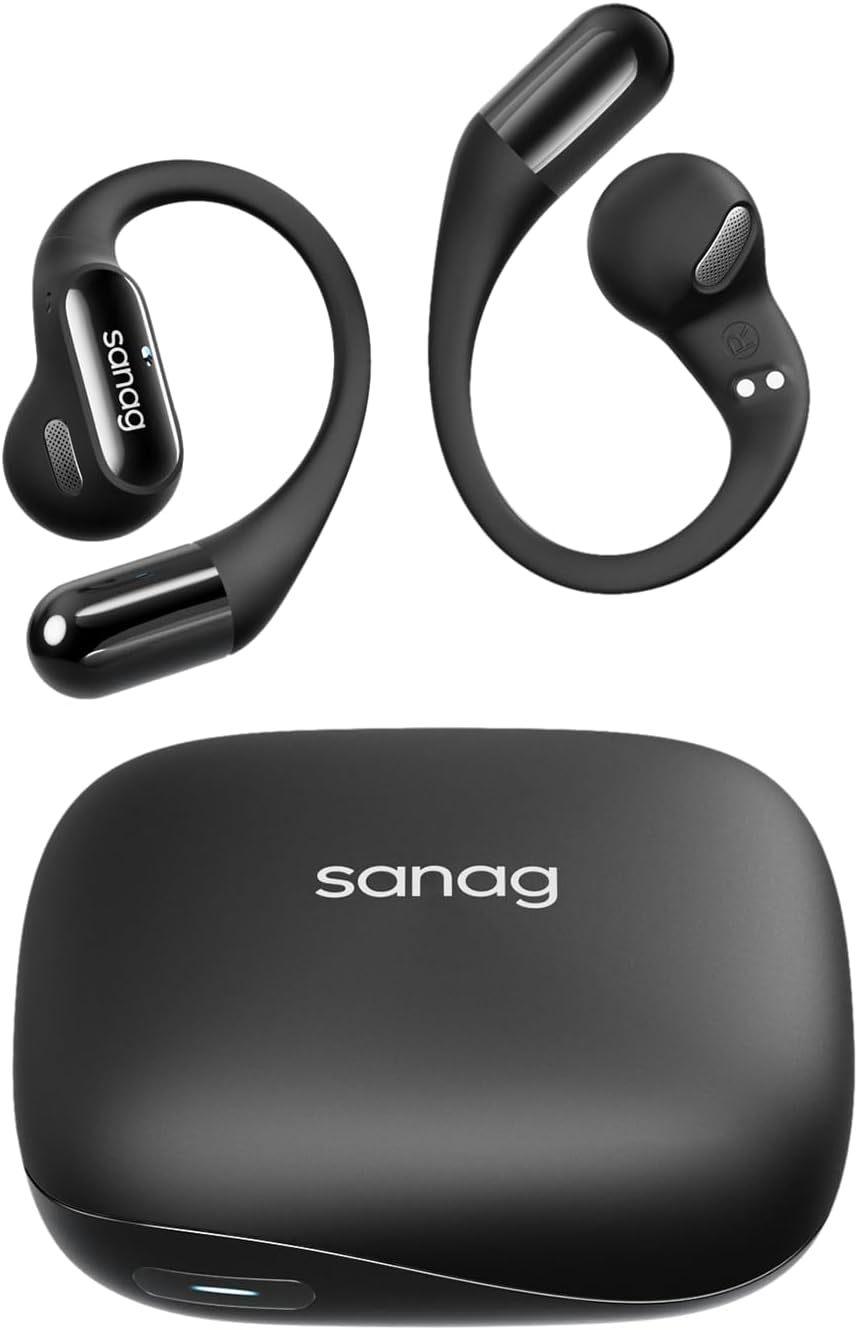 SANAG G6S Open Ear Headphones, Wireless Bluetooth 5.3, Waterproof, Stable Fit, 36 Hours Playtime, Multipoint Connection, Black