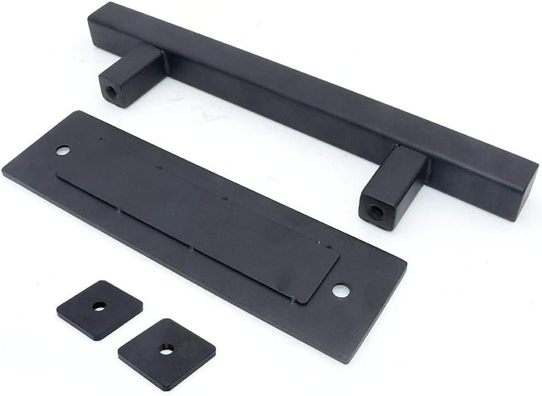 NUZAMAS Stainless Steel Door Handle, Sliding Barn Door Handle, Pull and Flush Set Single Square Handle Hardware -Black image number 4