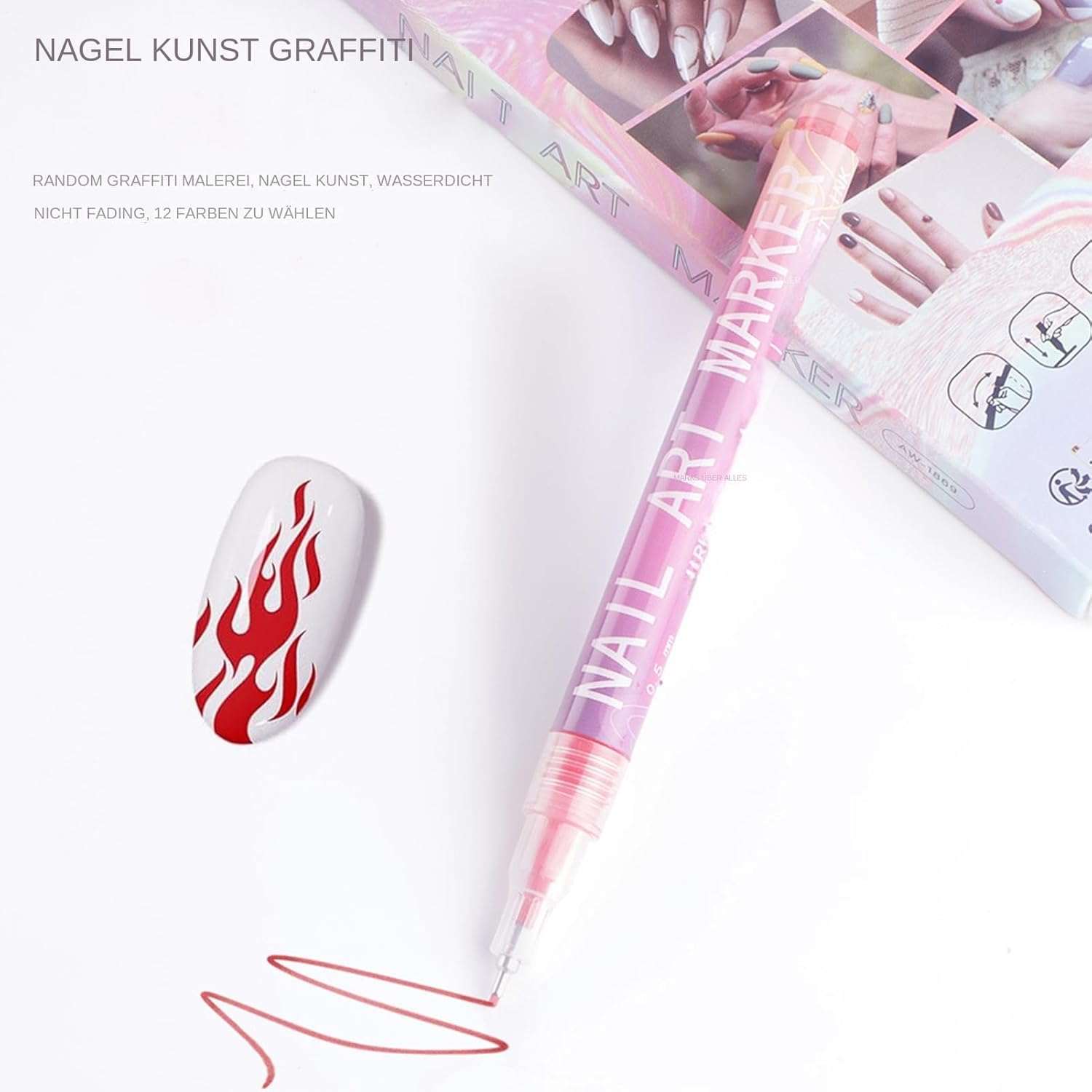 Art Nail Pen with 12 Colours, Pen Set, Quick-Drying, Smooth Graffiti Dotting Pen, Manicure Tools for Nails, Drawing, Painting, Liner, Brush, Professionals, Beginners, Women image number 3