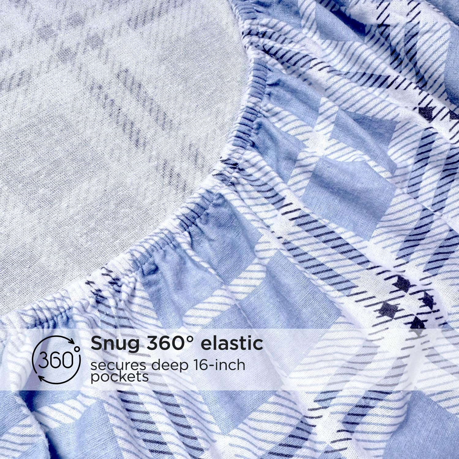 Briarwood Home&reg; Printed Flannel Sheet Set, 100% Organic Cotton, Six-Fold Brushed, Super Soft, Warm, Deep Pocket Bedding with Nanotech Infuse for Enhanced Lasting Strength (Blue Plaid, Queen) image number 1